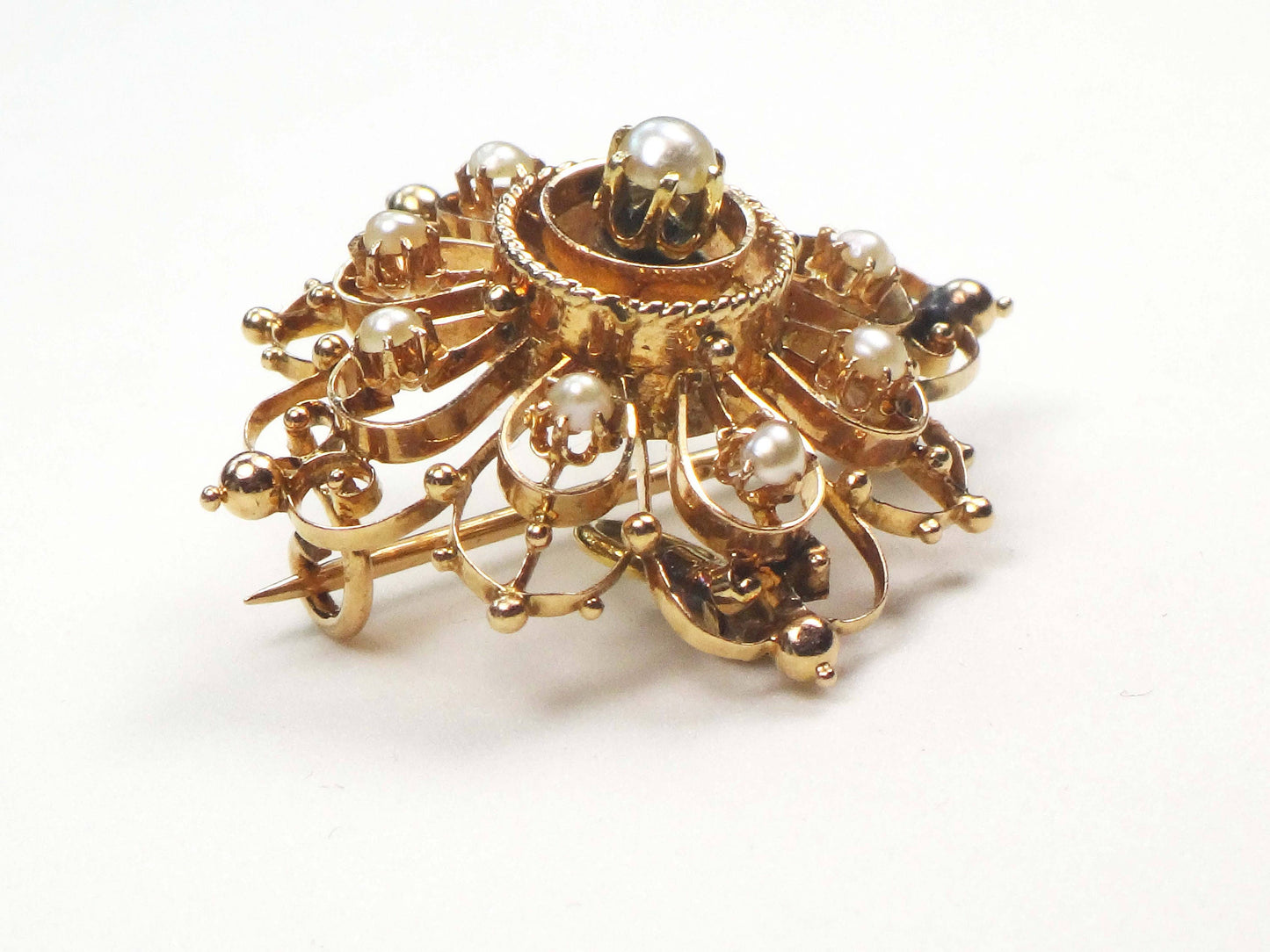 Vintage Victorian 14k Yellow Gold Pearl Pendant Pin - Antique June Birthstone Pendant