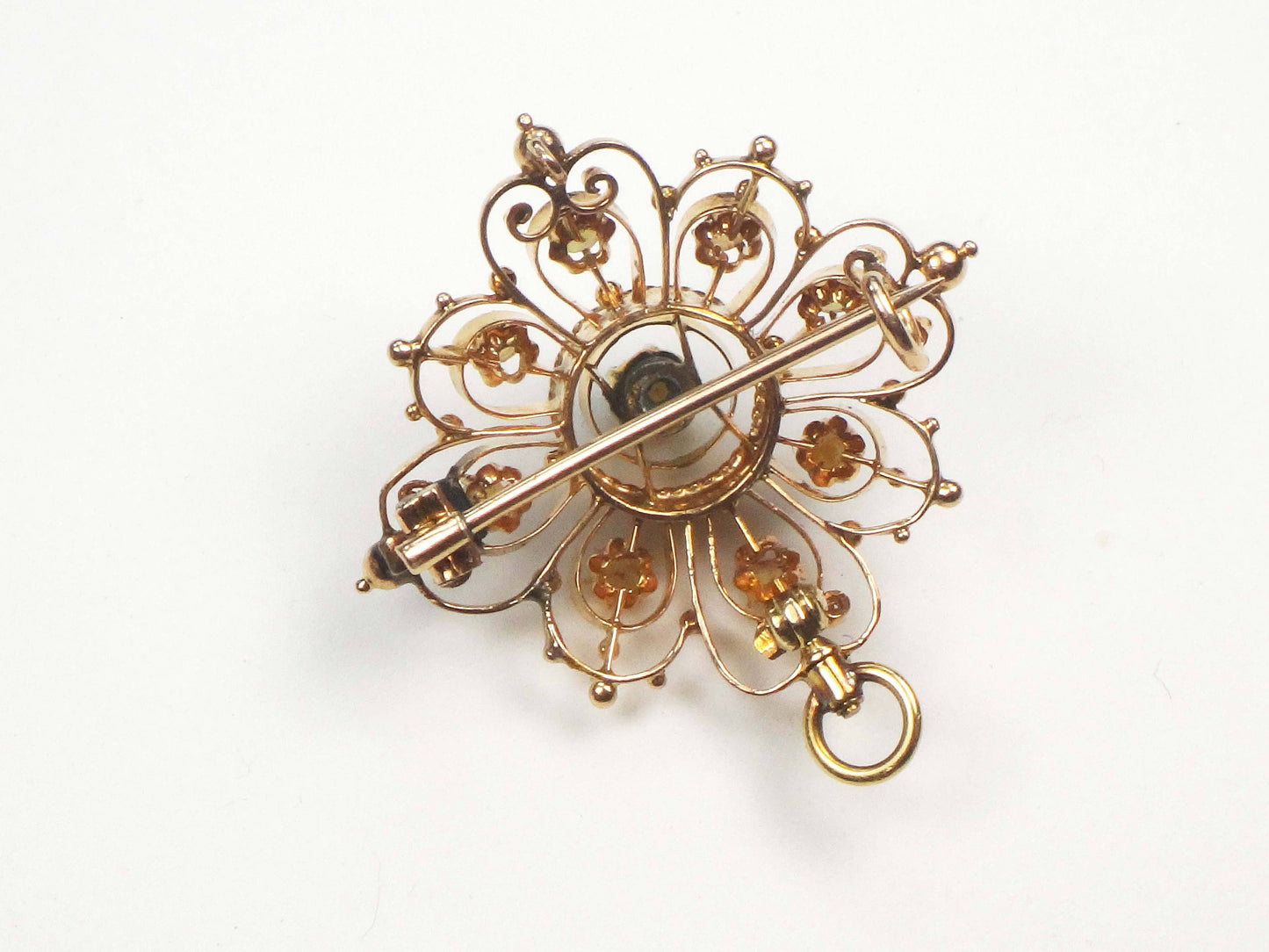 Vintage Victorian 14k Yellow Gold Pearl Pendant Pin - Antique June Birthstone Pendant