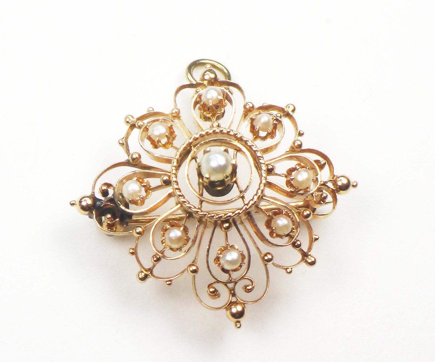 Vintage Victorian 14k Yellow Gold Pearl Pendant Pin - Antique June Birthstone Pendant