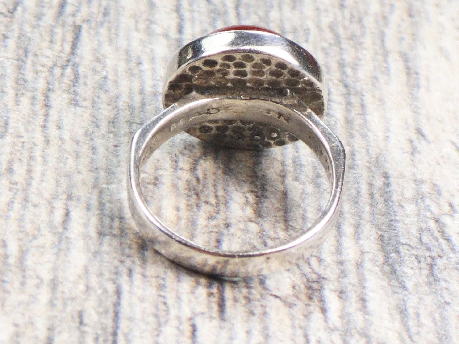 Vintage Sterling Silver Orange Glass Ring Round Imitation Carnelian Ring - Made in Israel