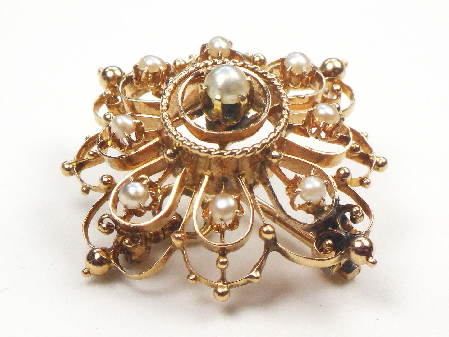 Vintage Victorian 14k Yellow Gold Pearl Pendant Pin - Antique June Birthstone Pendant