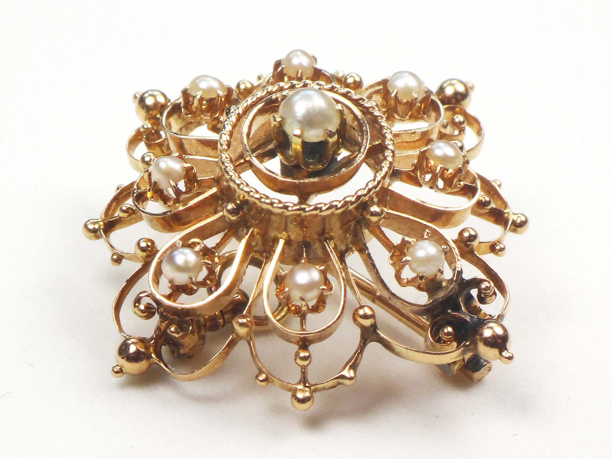 Vintage Victorian 14k Yellow Gold Pearl Pendant Pin - Antique June Birthstone Pendant