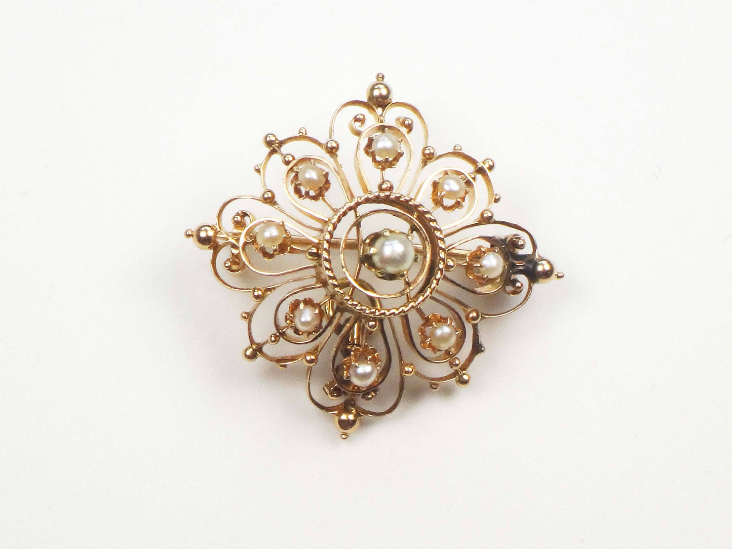 Vintage Victorian 14k Yellow Gold Pearl Pendant Pin - Antique June Birthstone Pendant