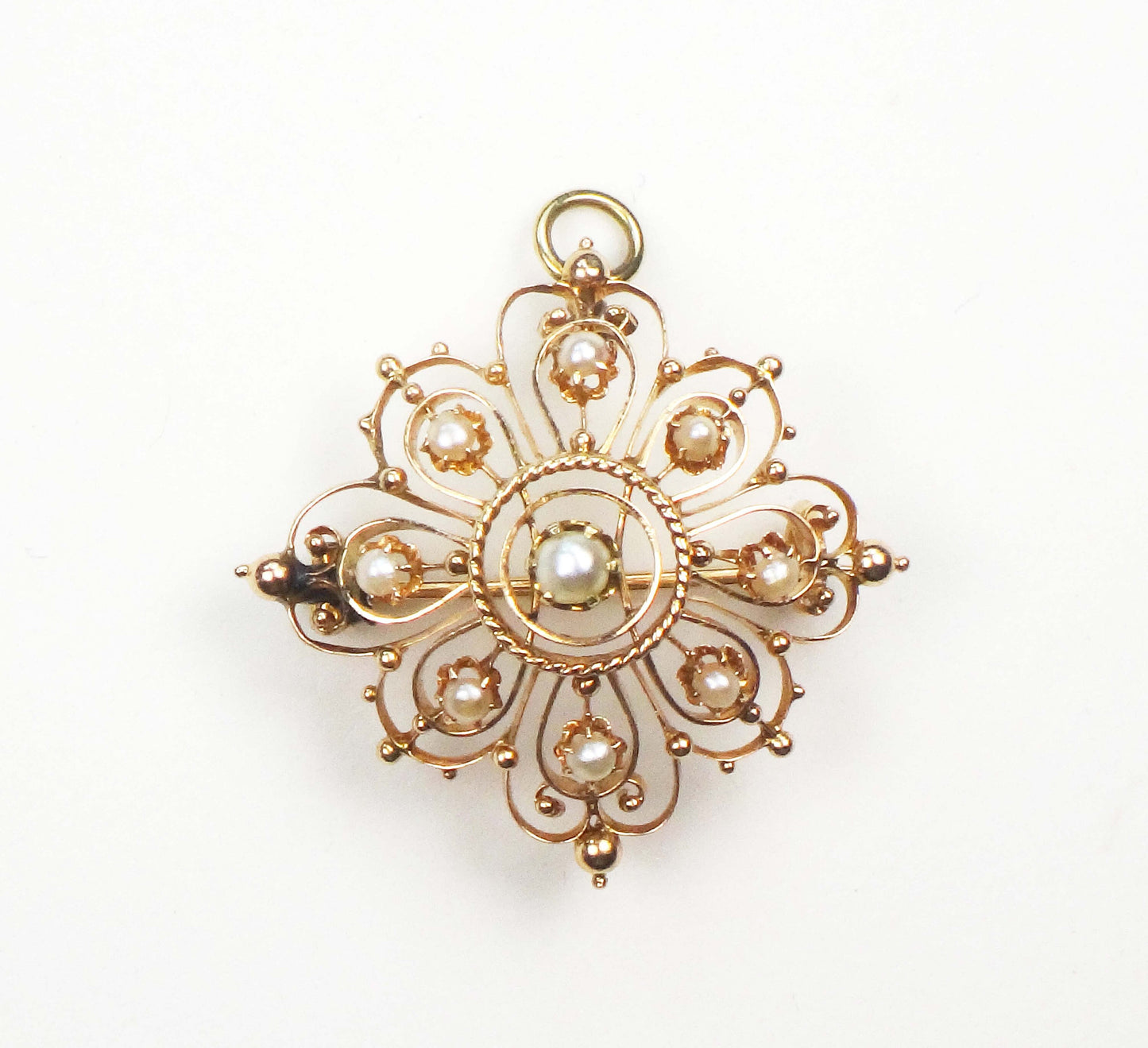 Vintage Victorian 14k Yellow Gold Pearl Pendant Pin - Antique June Birthstone Pendant