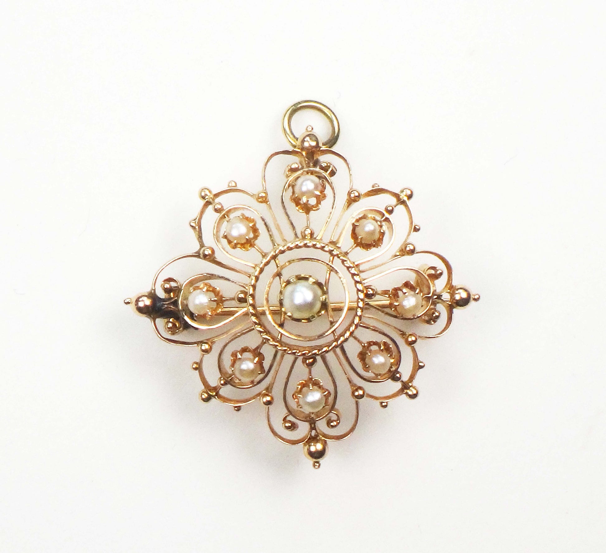 Vintage Victorian 14k Yellow Gold Pearl Pendant Pin - Antique June Birthstone Pendant