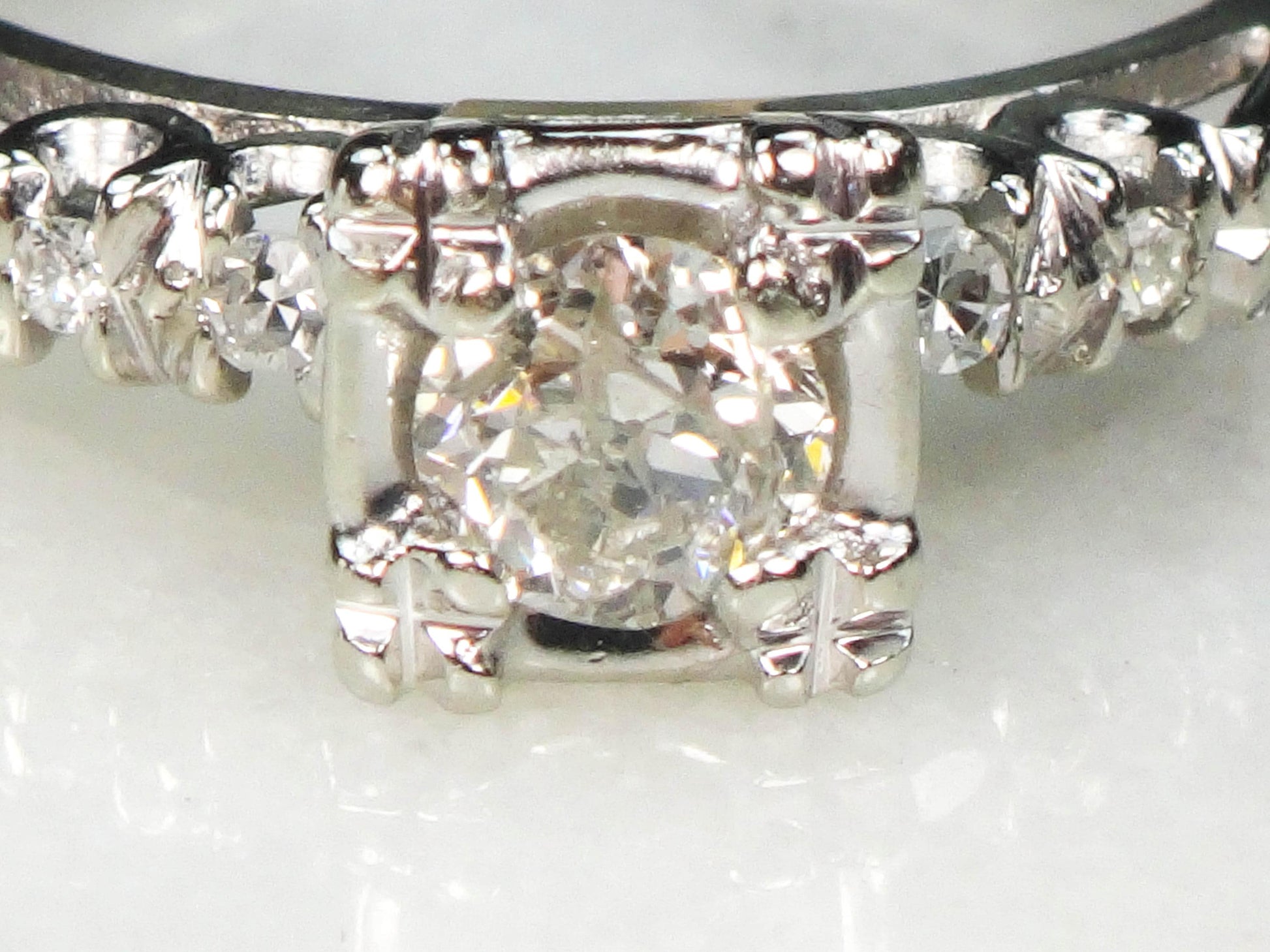 Vintage 14k White Gold Natural Old European Cut Diamond Engagement Ring Approx .33 CT Size 5.25
