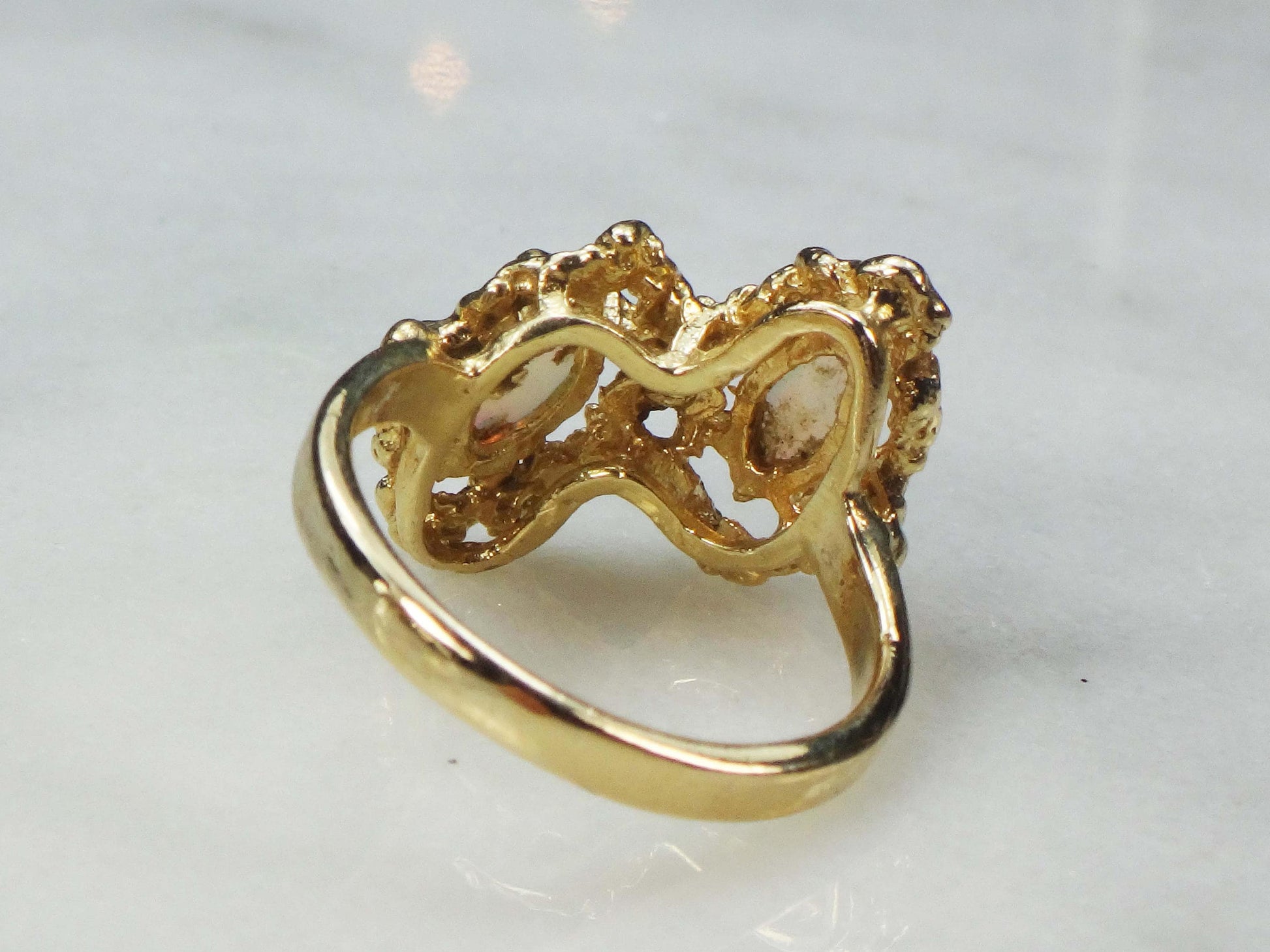 Vintage 14k Yellow Gold Marquise Opal and Diamond Ring - October Birthstone