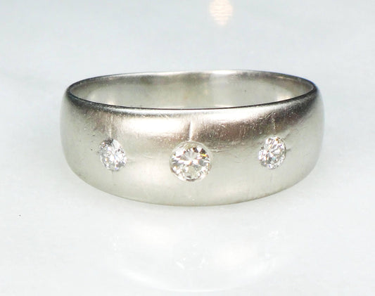 Vintage 14k Natural Diamond Wedding Band Gypsy Set Three Stone Diamond Ring White Gold Wedding Ring Size 9 1/2