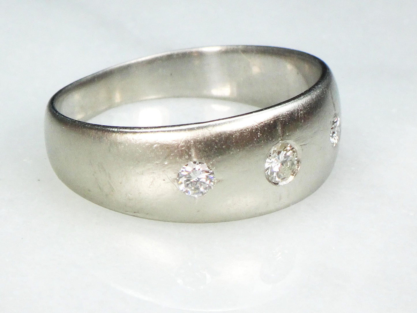 Vintage 14k Natural Diamond Wedding Band Gypsy Set Three Stone Diamond Ring White Gold Wedding Ring Size 9 1/2