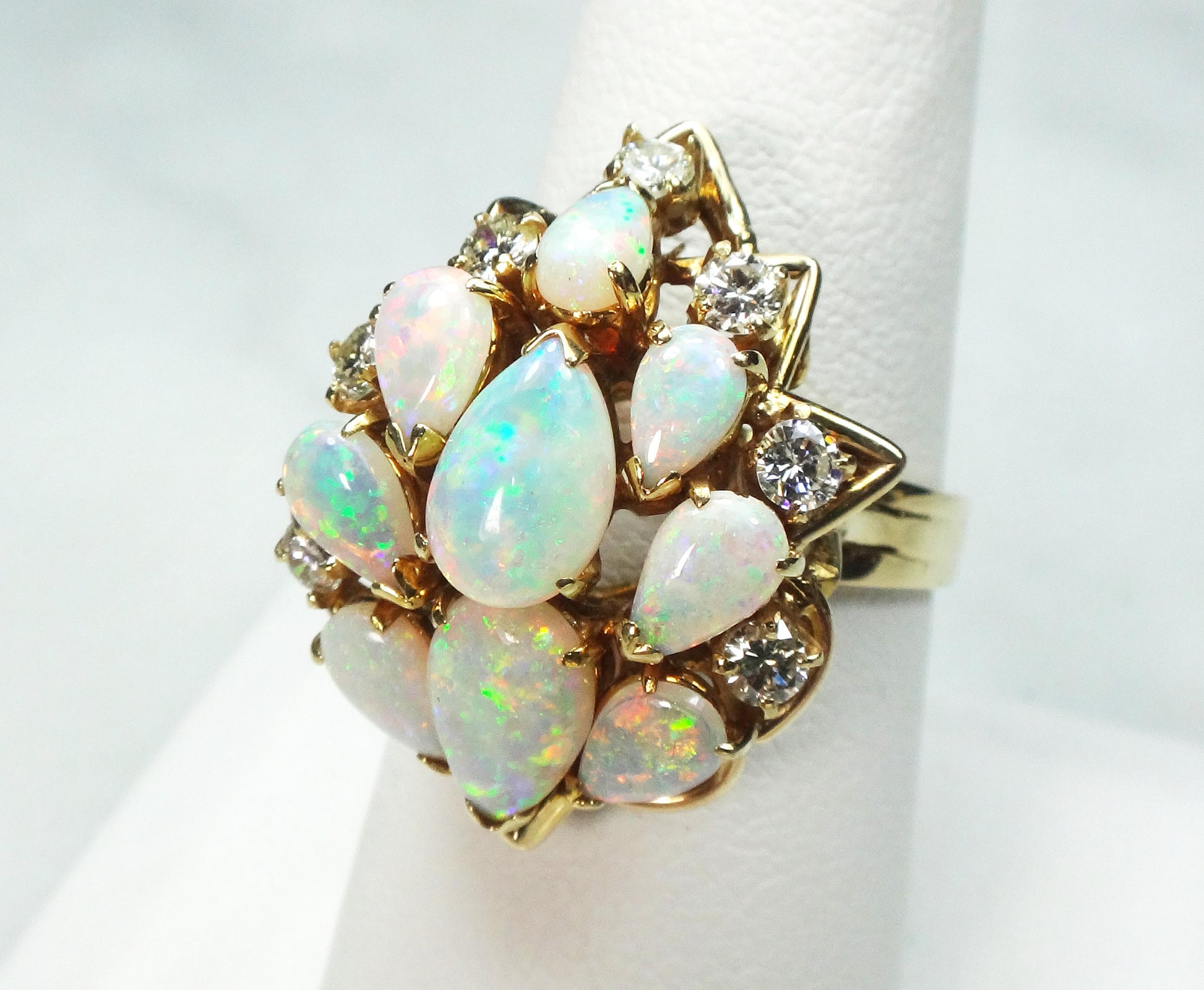 Vintage 14k Yellow Gold Australian Opal & Diamond Ring