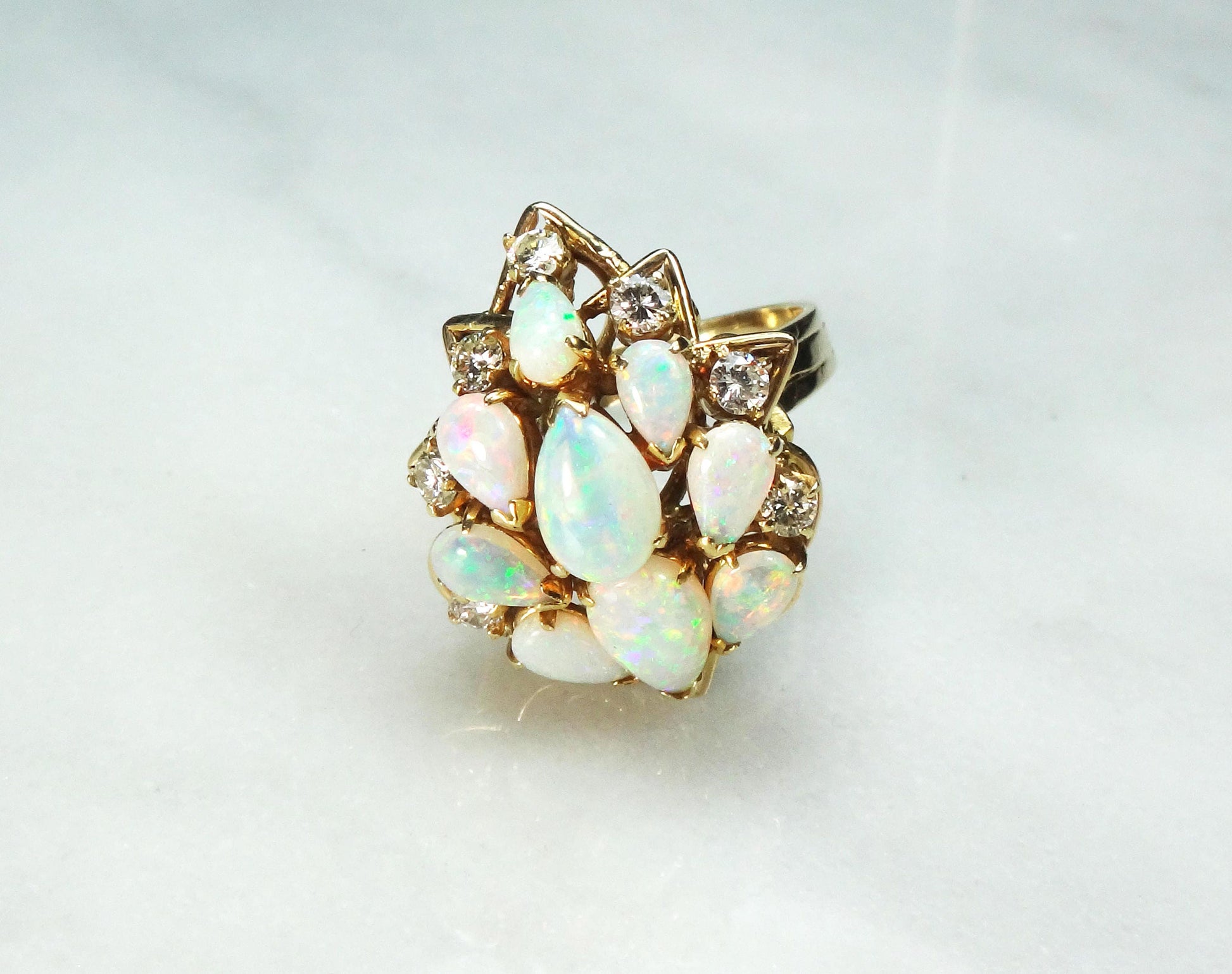 Vintage 14k Yellow Gold Australian Opal & Diamond Ring