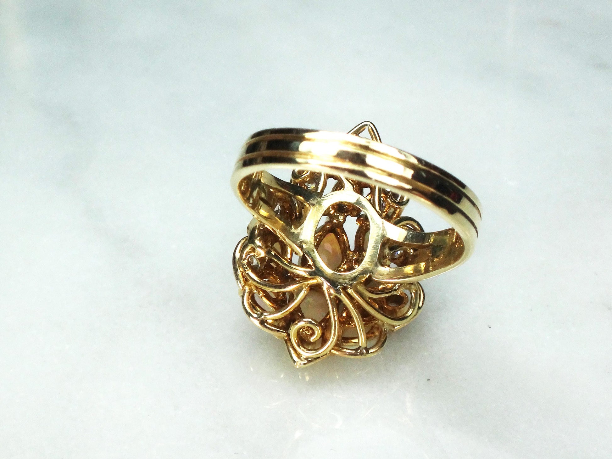 Vintage 14k Yellow Gold Australian Opal & Diamond Ring
