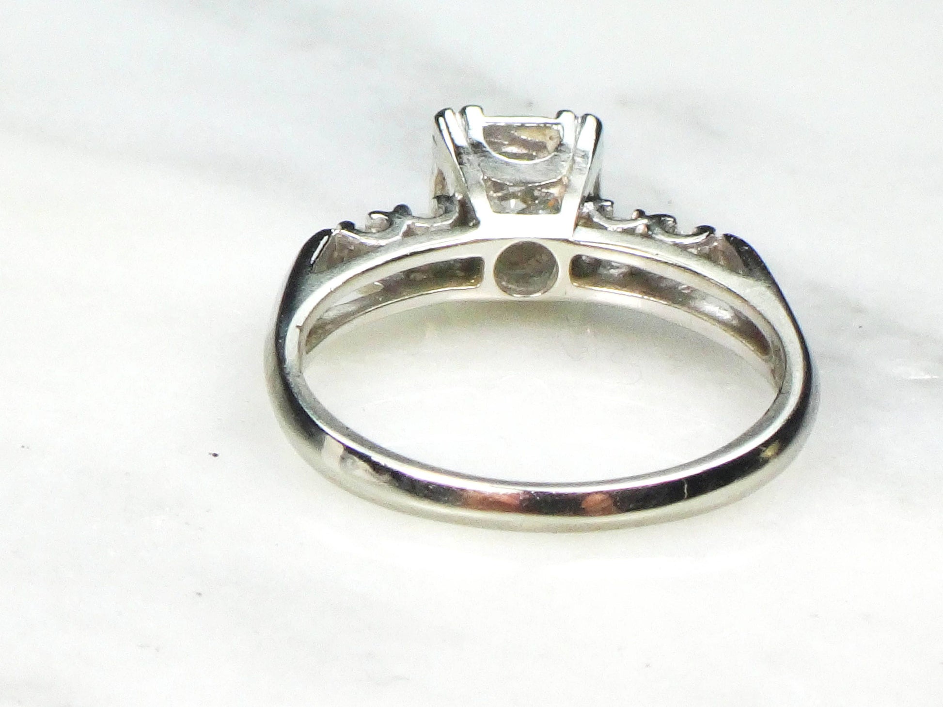 Vintage 14k White Gold Natural Old European Cut Diamond Engagement Ring Approx .33 CT Size 5.25