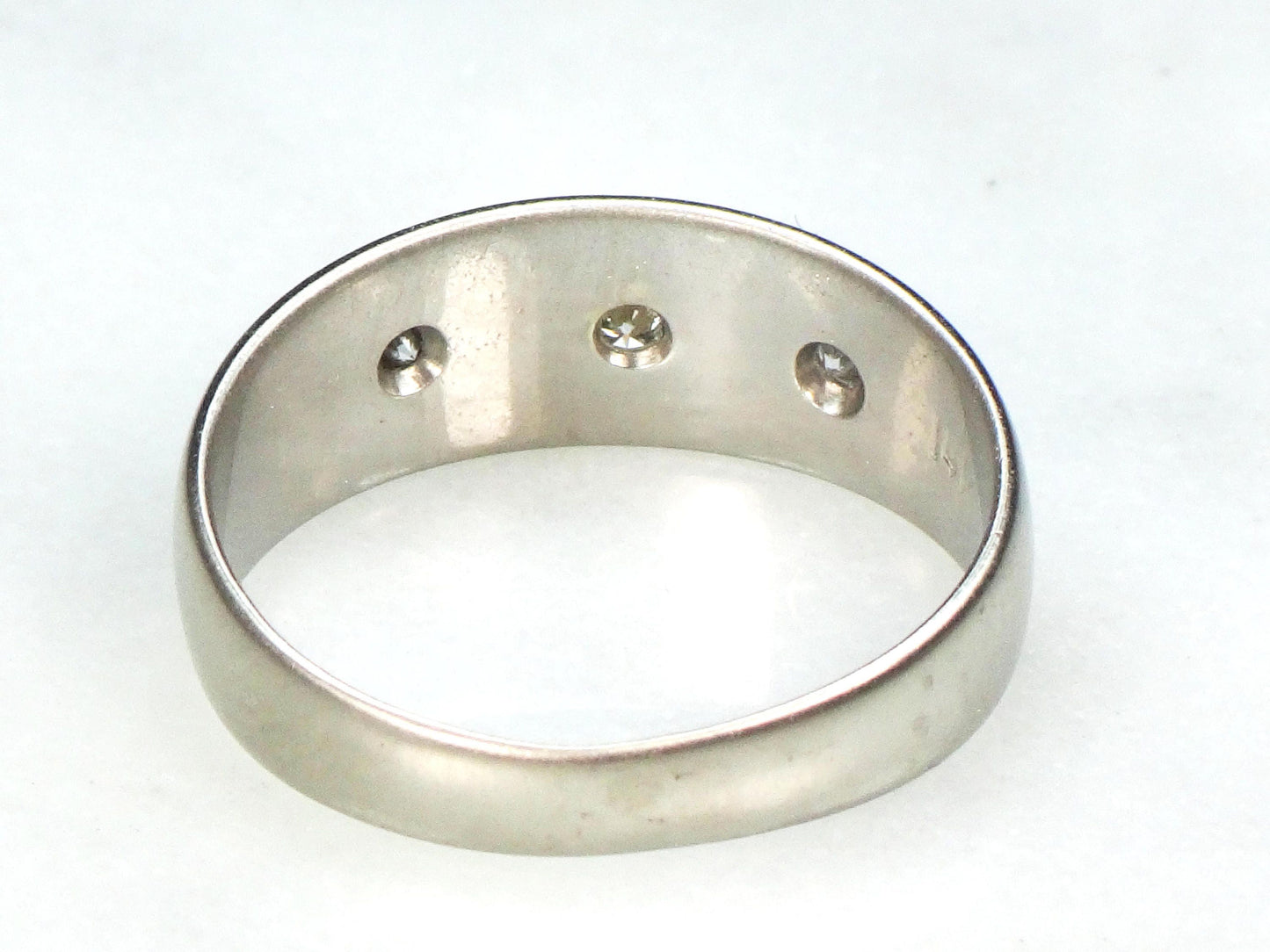 Vintage 14k Natural Diamond Wedding Band Gypsy Set Three Stone Diamond Ring White Gold Wedding Ring Size 9 1/2