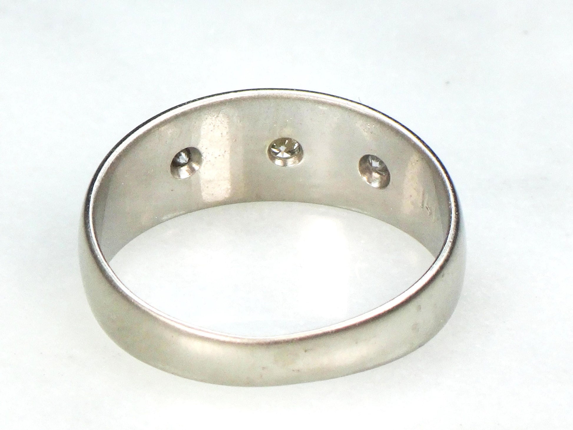 Vintage 14k Natural Diamond Wedding Band Gypsy Set Three Stone Diamond Ring White Gold Wedding Ring Size 9 1/2