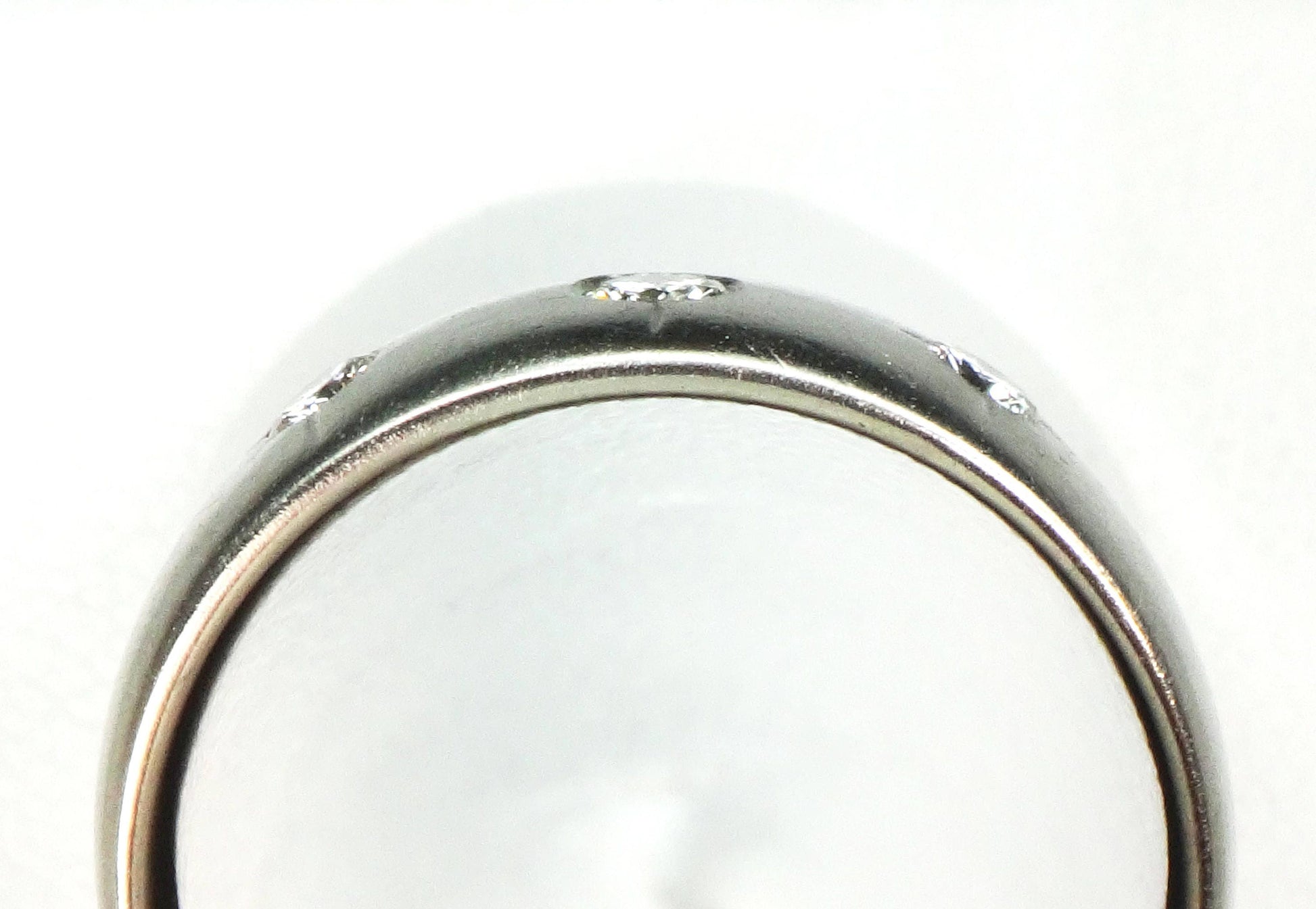 Vintage 14k Natural Diamond Wedding Band Gypsy Set Three Stone Diamond Ring White Gold Wedding Ring Size 9 1/2