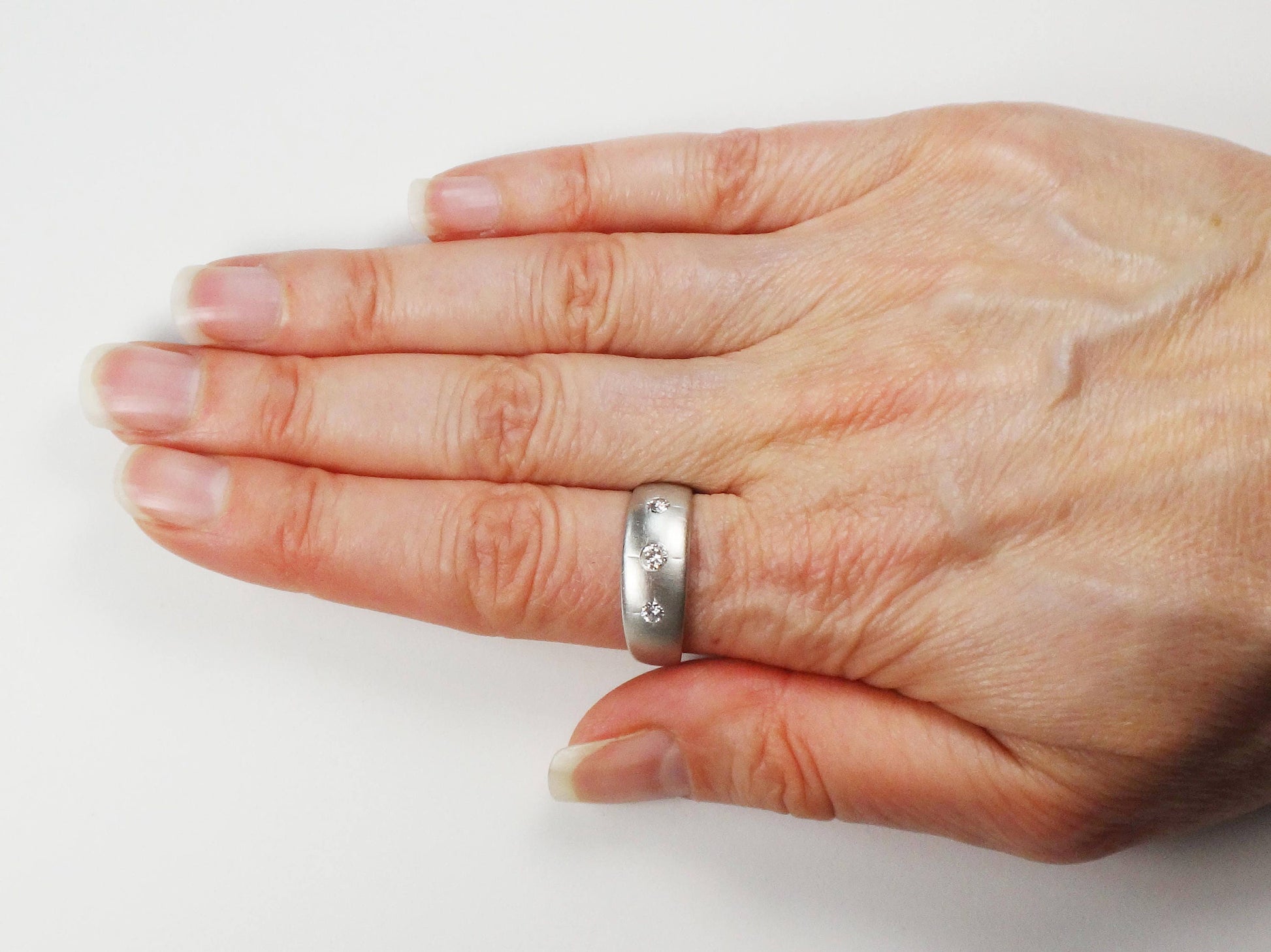 Vintage 14k Natural Diamond Wedding Band Gypsy Set Three Stone Diamond Ring White Gold Wedding Ring Size 9 1/2