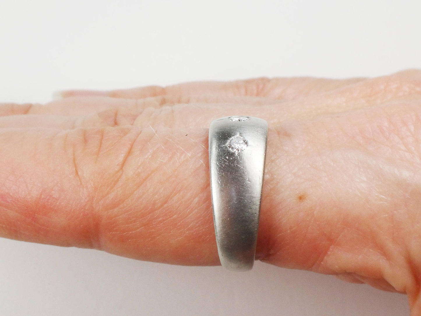 Vintage 14k Natural Diamond Wedding Band Gypsy Set Three Stone Diamond Ring White Gold Wedding Ring Size 9 1/2