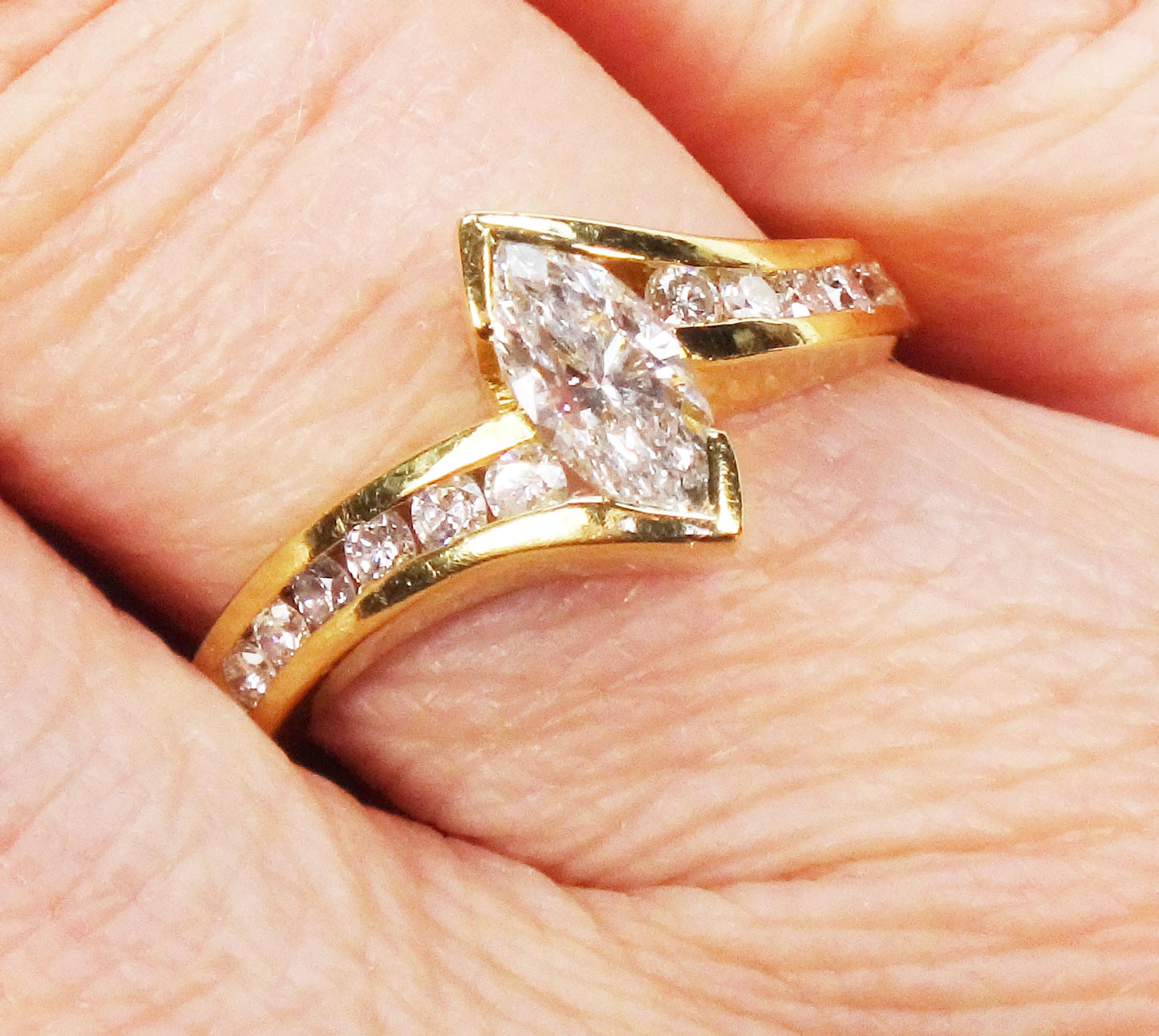 Vintage 18k Marquise Cut Natural Diamond Engagement Ring Size 6