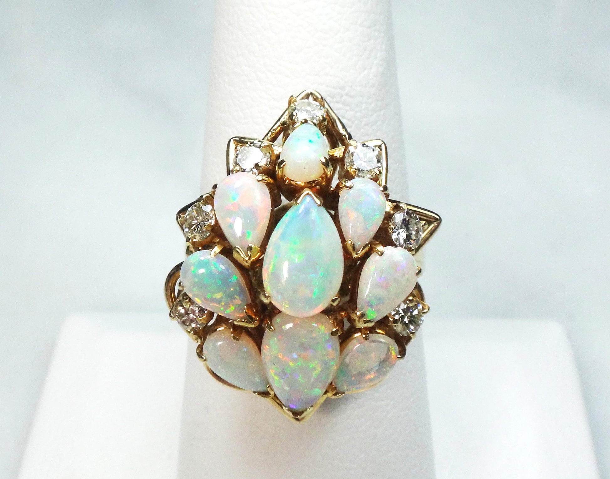 Vintage 14k Yellow Gold Australian Opal & Diamond Ring