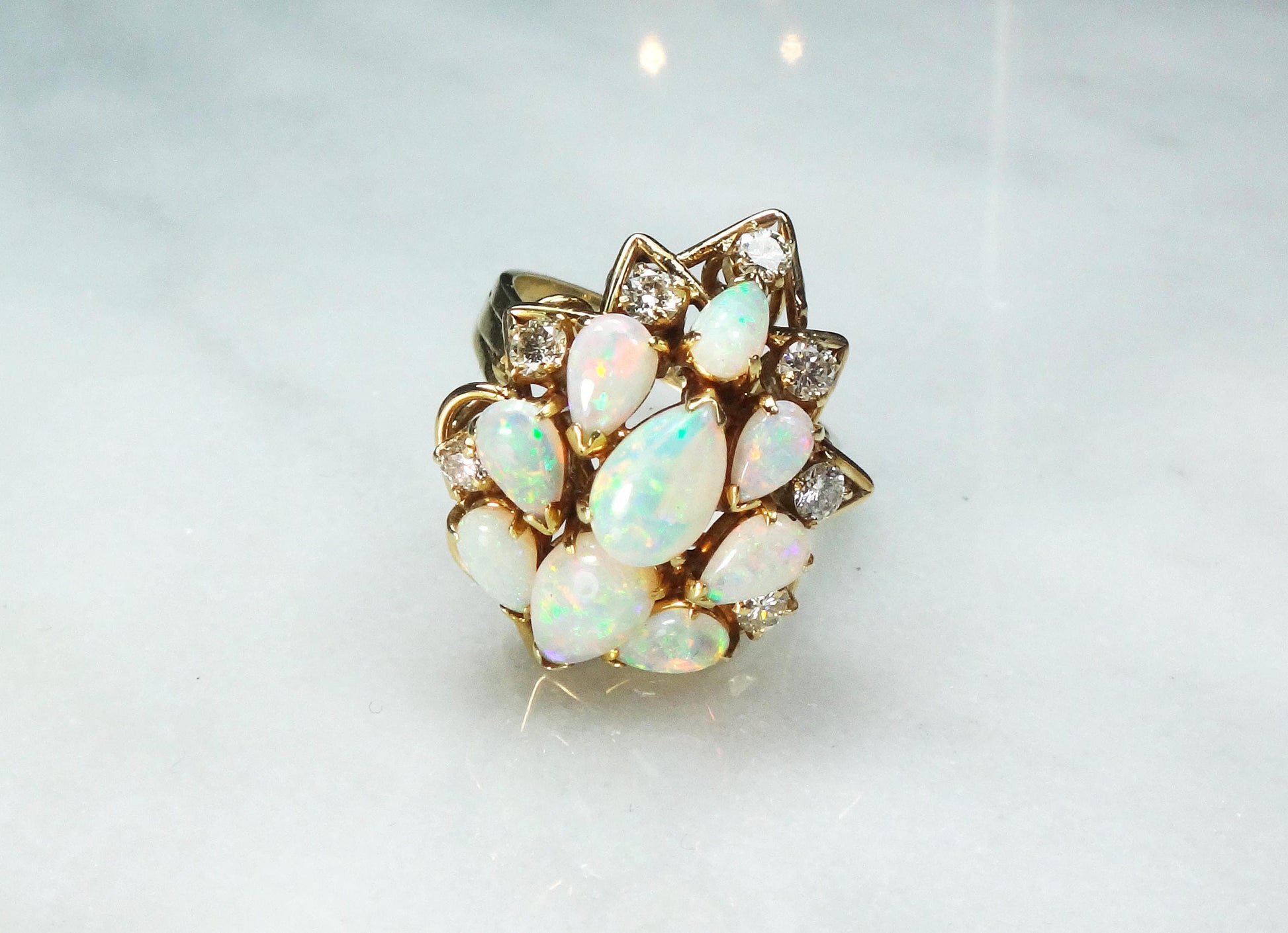 Vintage 14k Yellow Gold Australian Opal & Diamond Ring
