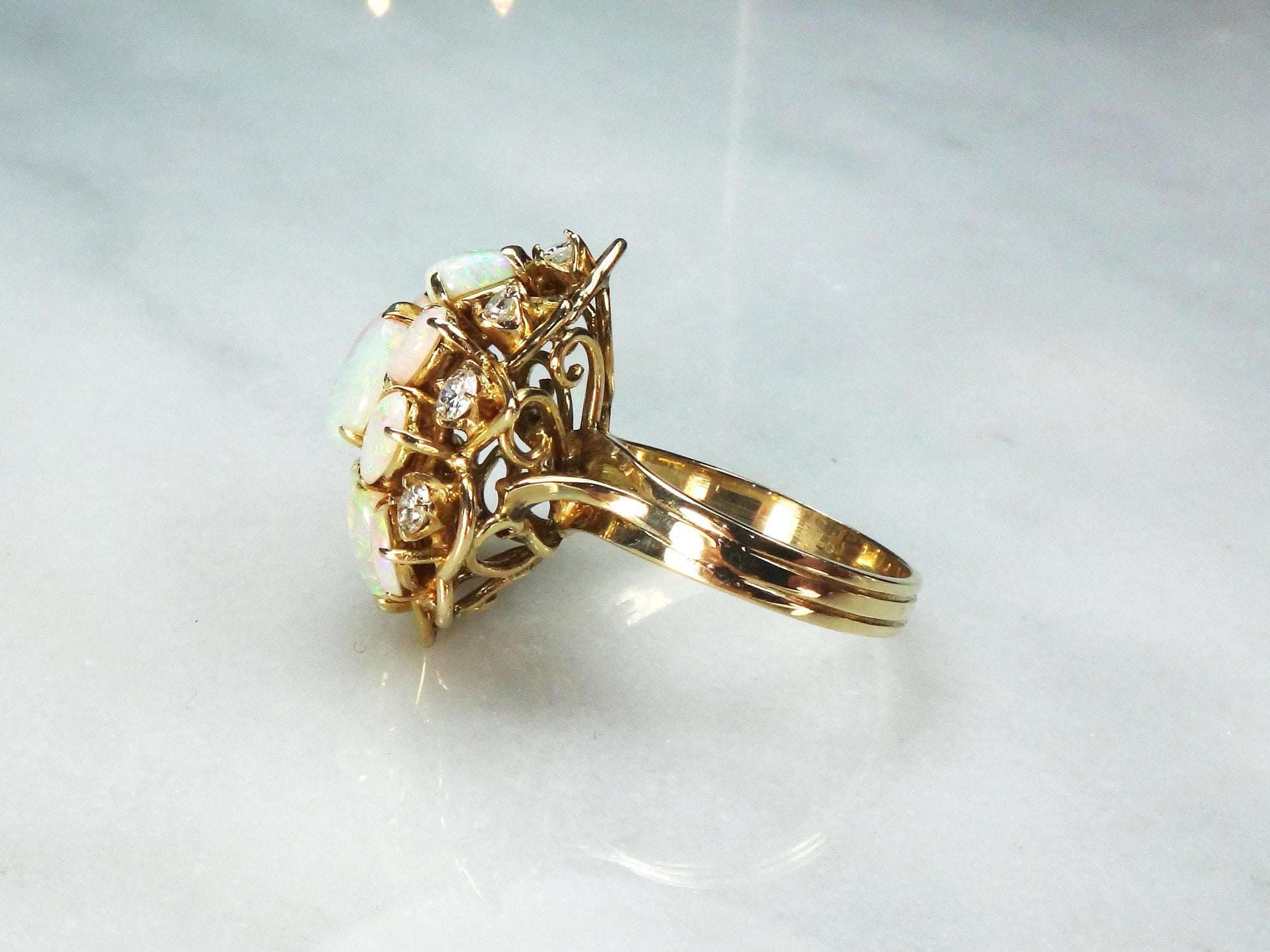 Vintage 14k Yellow Gold Australian Opal & Diamond Ring