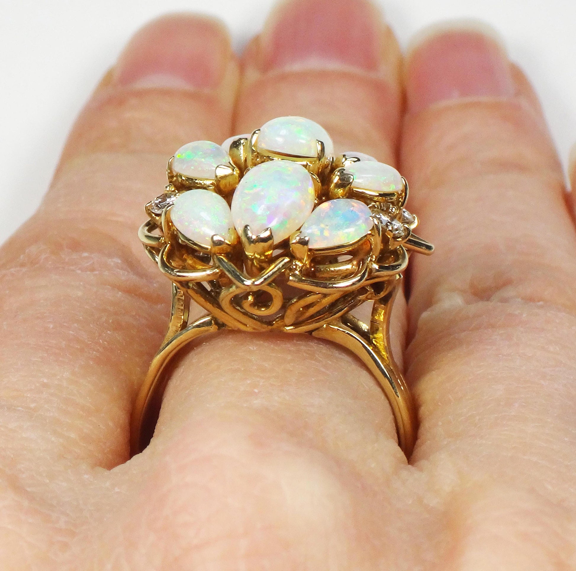 Vintage 14k Yellow Gold Australian Opal & Diamond Ring