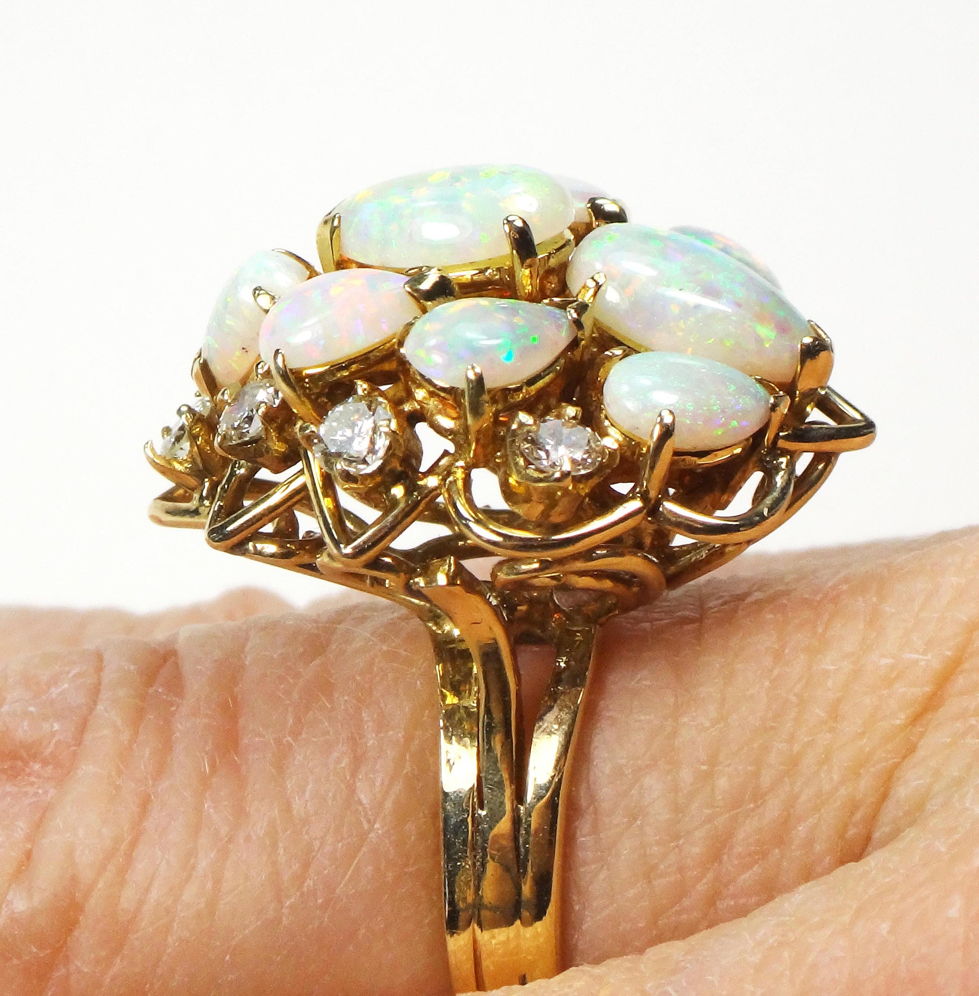 Vintage 14k Yellow Gold Australian Opal & Diamond Ring