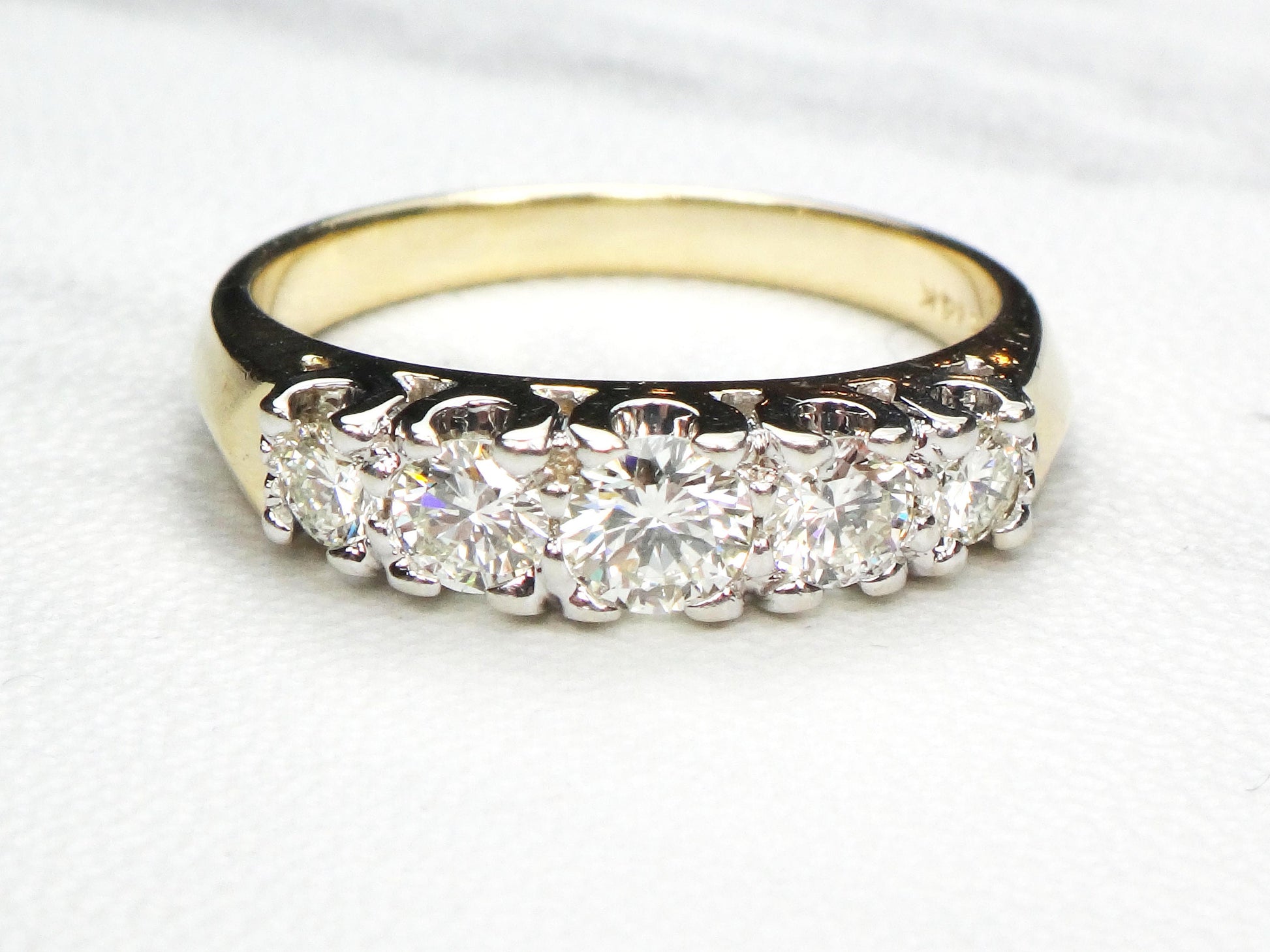 Vintage 14k Gold Natural Diamond Wedding Ring Five Diamond Band Approx .75 CTS TDW