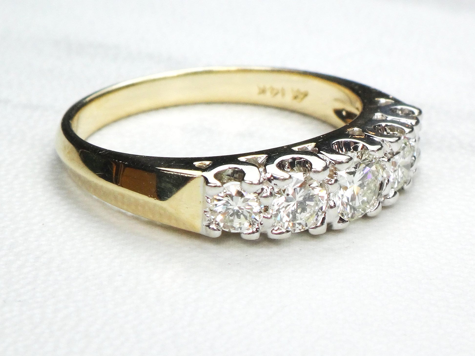 Vintage 14k Gold Natural Diamond Wedding Ring Five Diamond Band Approx .75 CTS TDW