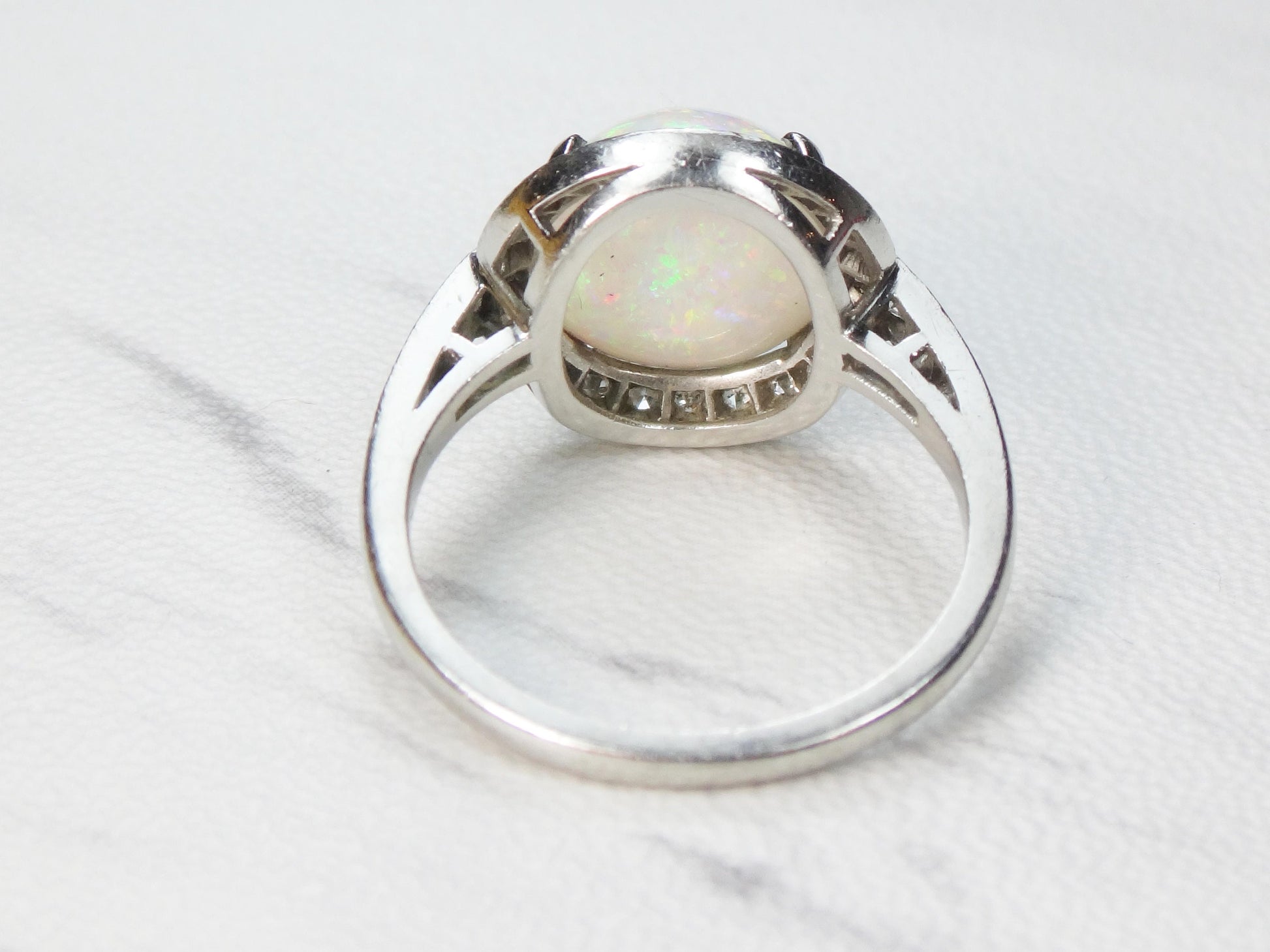 Vintage Platinum Opal Diamond Ring: October Birthstone, Circa 1930