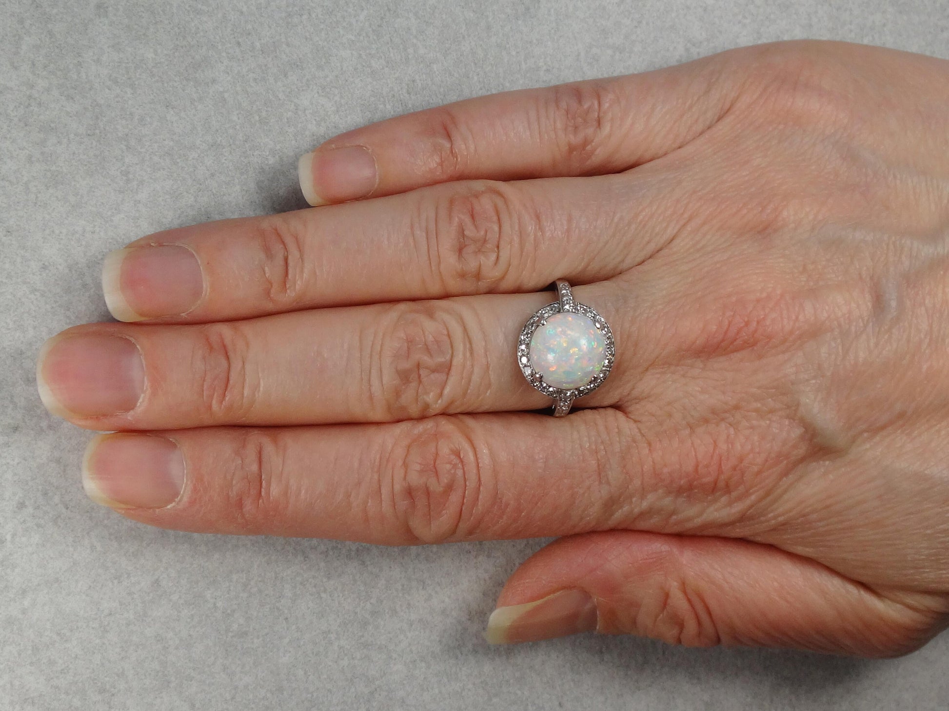 Vintage Platinum Opal Diamond Ring: October Birthstone, Circa 1930