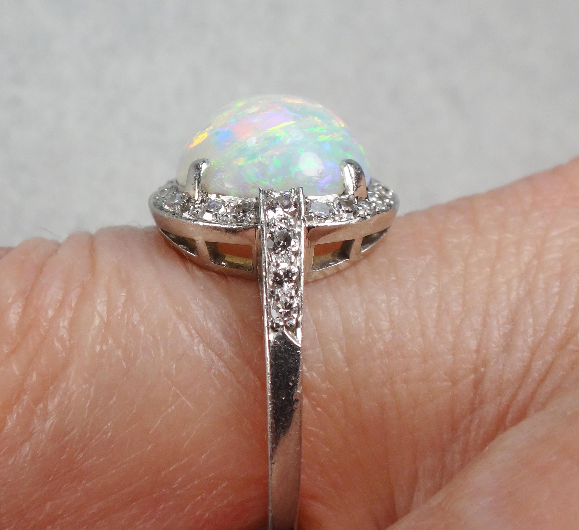Vintage Platinum Opal Diamond Ring: October Birthstone, Circa 1930