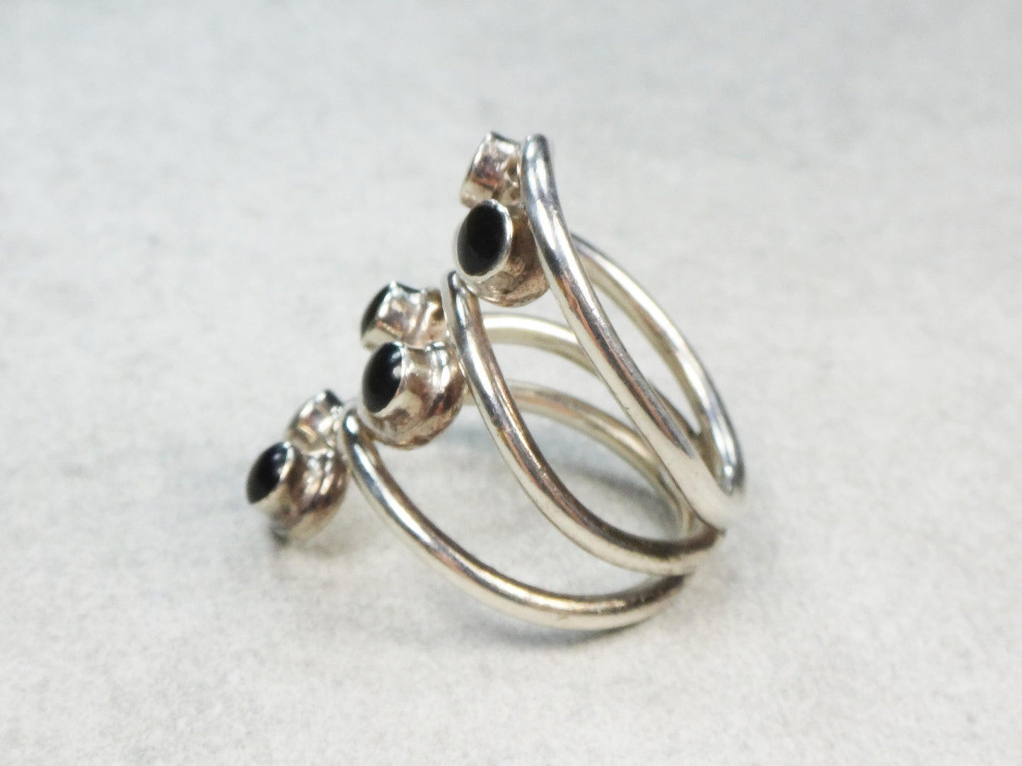 Vintage Sterling Silver Black Enamel Ring - Twisted Boho Style - Size 7