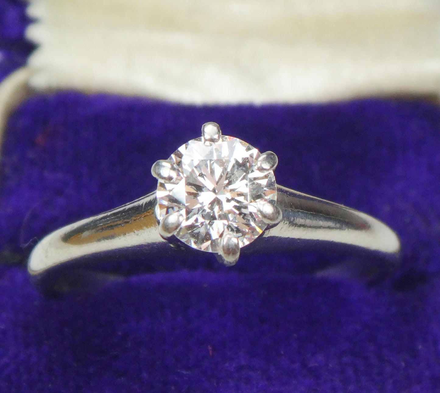 Vintage Palladium Natural Diamond Engagement Ring Round Brilliant .60 Carat Diamond Solitaire Ring