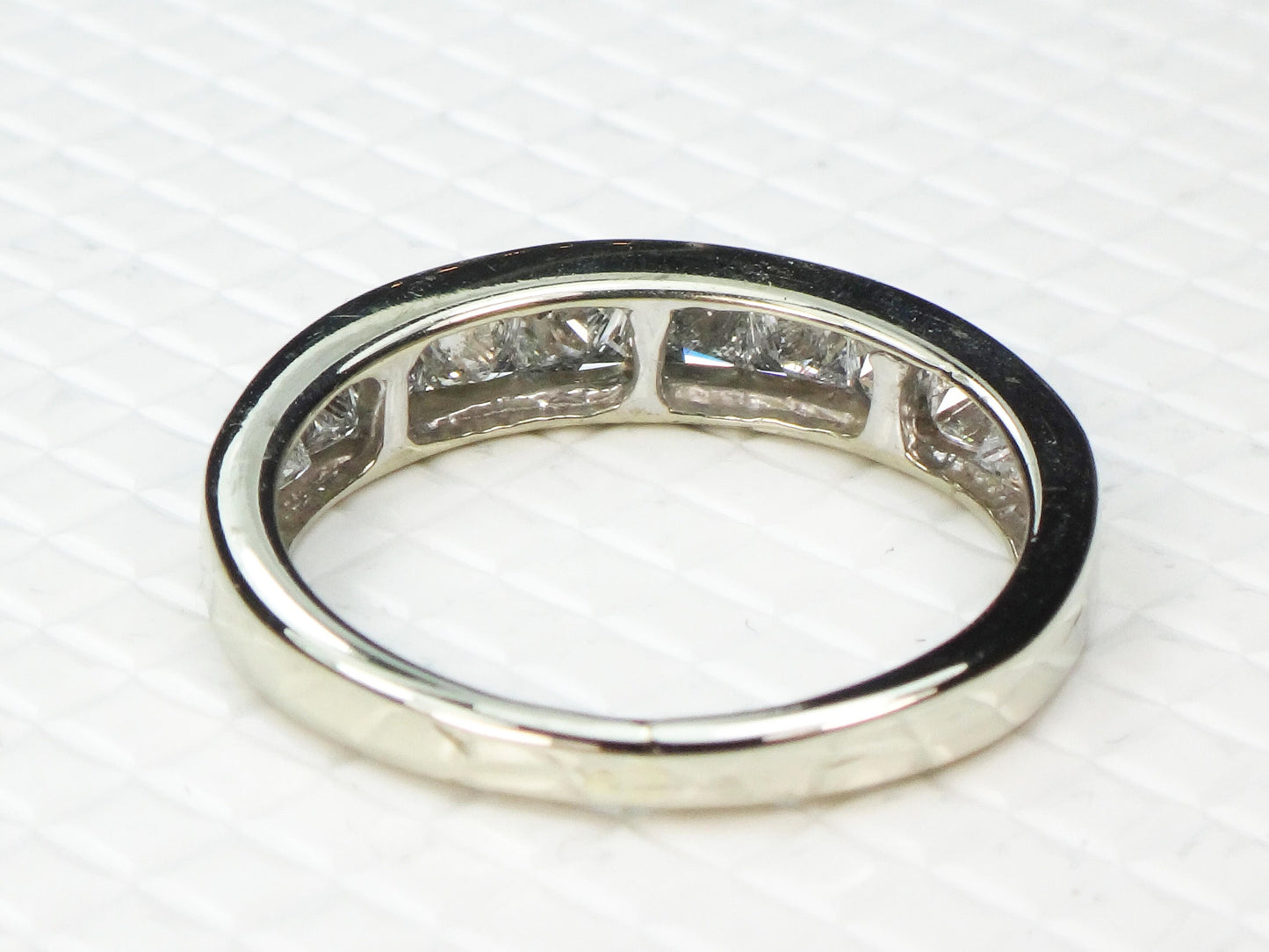 Vintage 14k White Gold Channel Set Natural Diamond Wedding Band, 1.25 Carat TDW Princess Cut Diamond Ring, Size 6.5