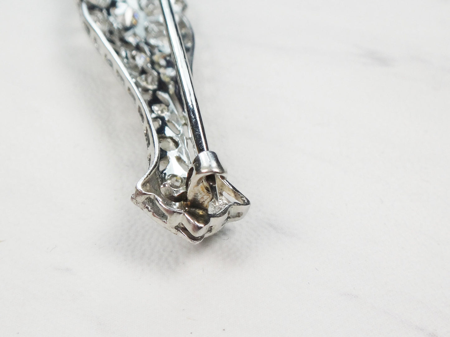 Antique 14k White Gold Large Natural Diamond Bar Pin Art Deco Old Mine Cut 1 Carat Diamond Pin