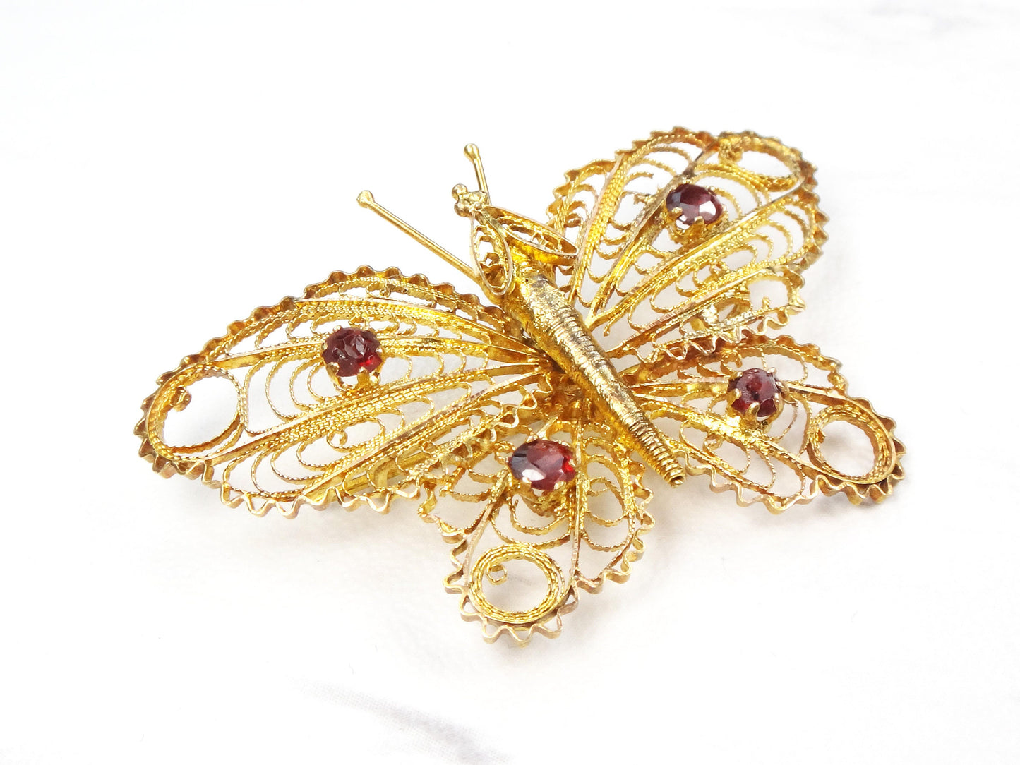 Vintage 14k Gold Butterfly Pin Gold Filigree Pin Vintage 14k Garnet Pin Yellow Gold Butterfly Pin Garnet Butterfly Pin