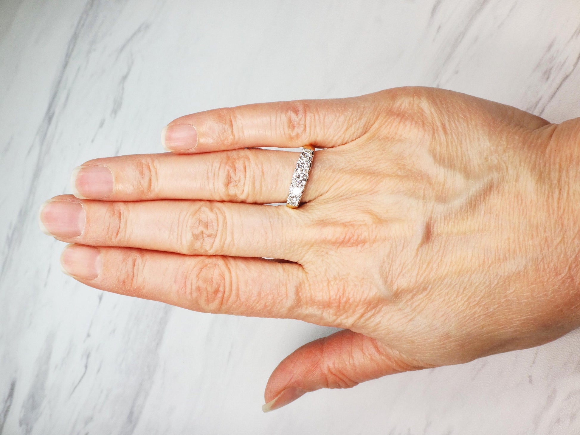 Vintage 14k Gold Natural Diamond Wedding Ring Five Diamond Band Approx .75 CTS TDW