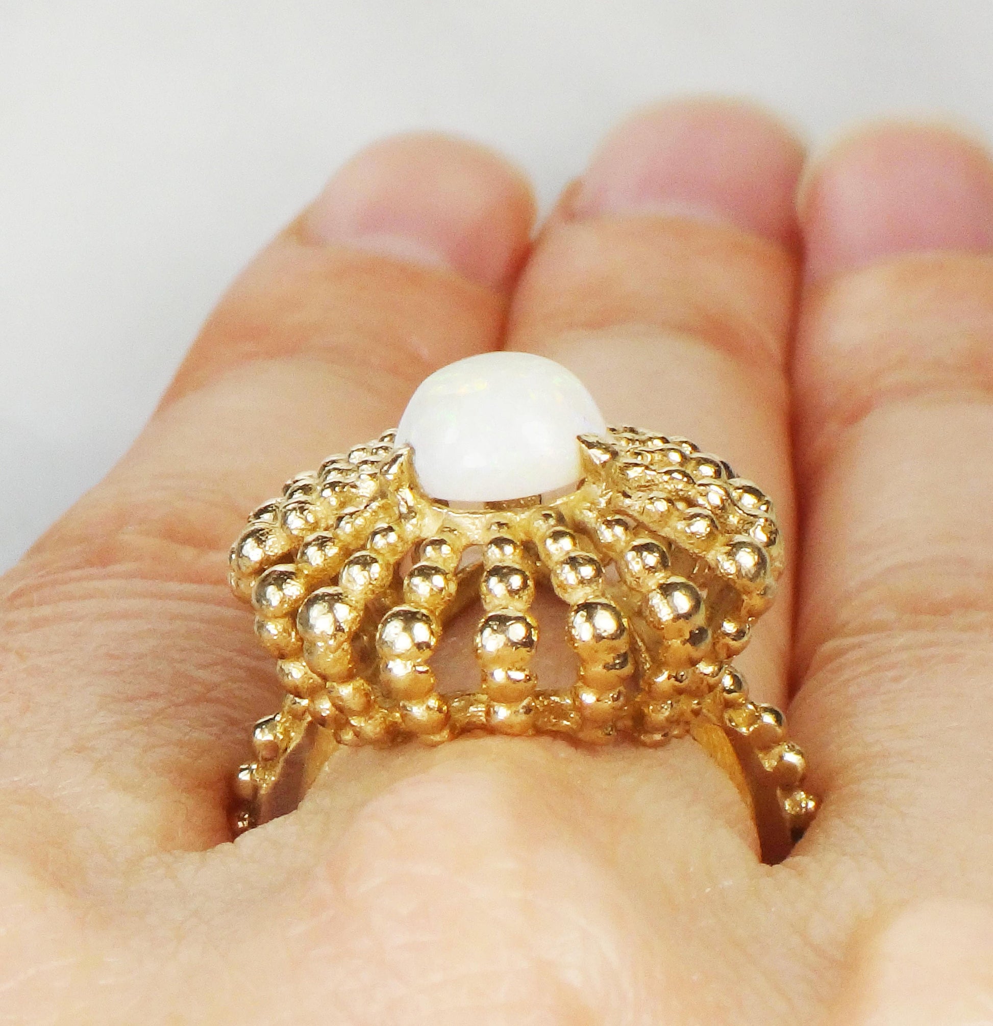 Vintage 14k Yellow Gold Opal Ring: Pear Cabochon Statement Ring