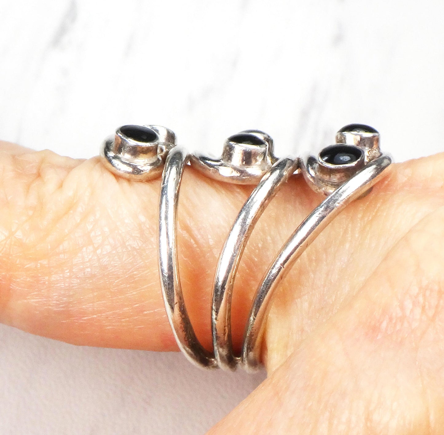 Vintage Sterling Silver Black Enamel Ring - Twisted Boho Style - Size 7