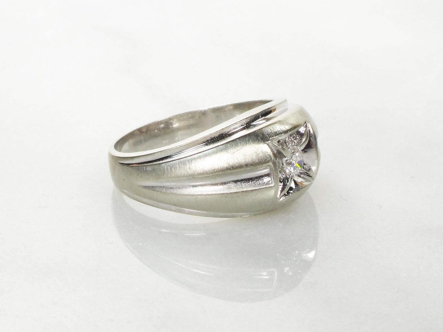 14k White Gold Men's Natural Diamond Ring Vintage Solitaire Diamond Ring Size 9.5