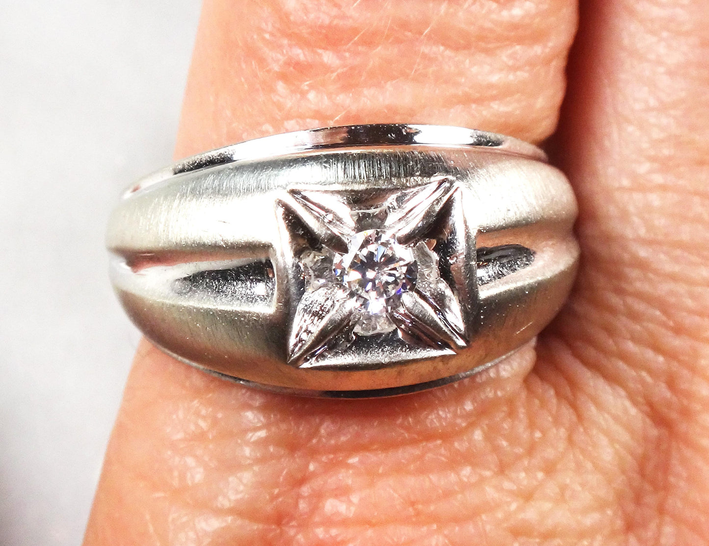 14k White Gold Men's Natural Diamond Ring Vintage Solitaire Diamond Ring Size 9.5