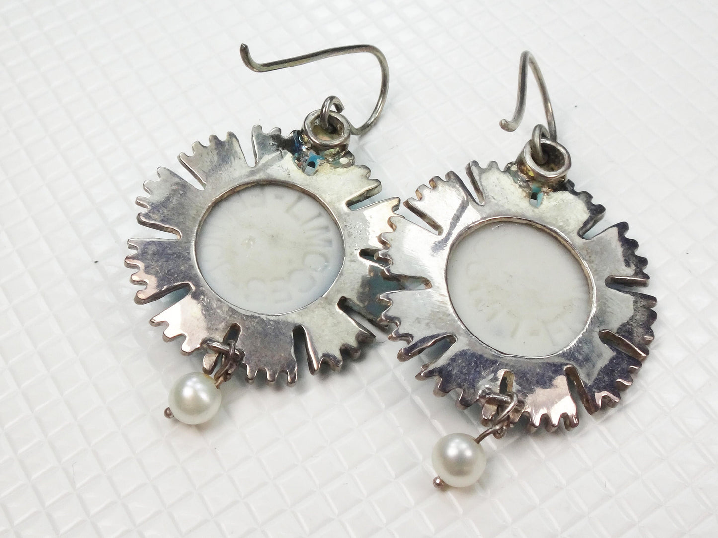 Vintage Sterling Silver Blue Limoges Porcelain Cameo Necklace and Earrings with Bacchus Design