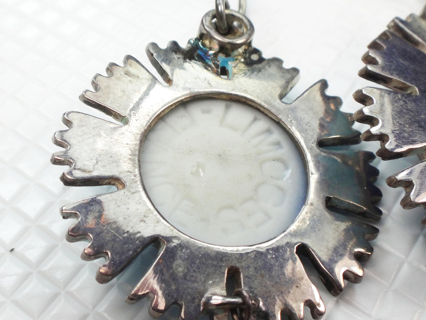 Vintage Sterling Silver Blue Limoges Porcelain Cameo Necklace and Earrings with Bacchus Design