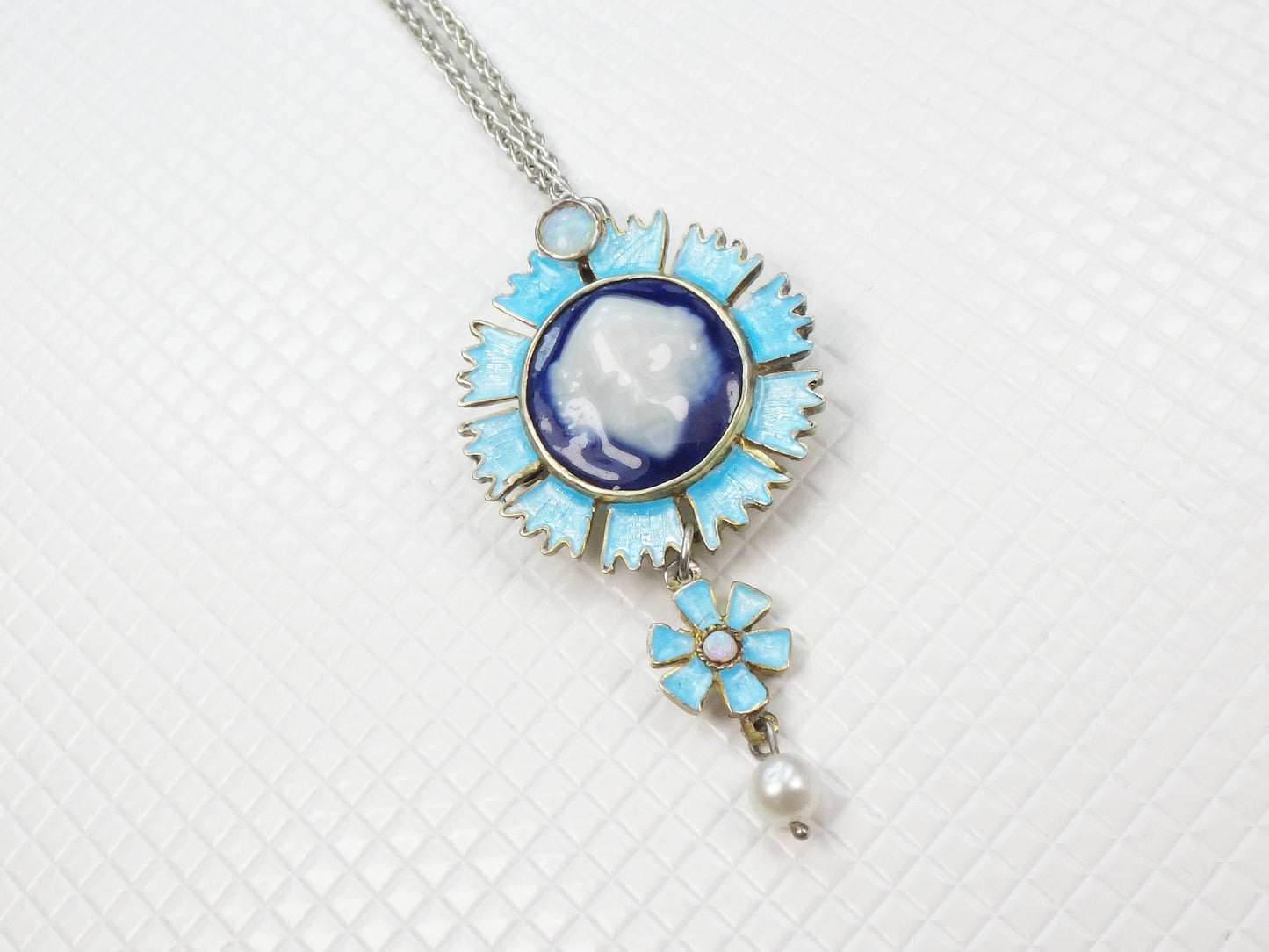 Vintage Sterling Silver Blue Limoges Porcelain Cameo Necklace and Earrings with Bacchus Design