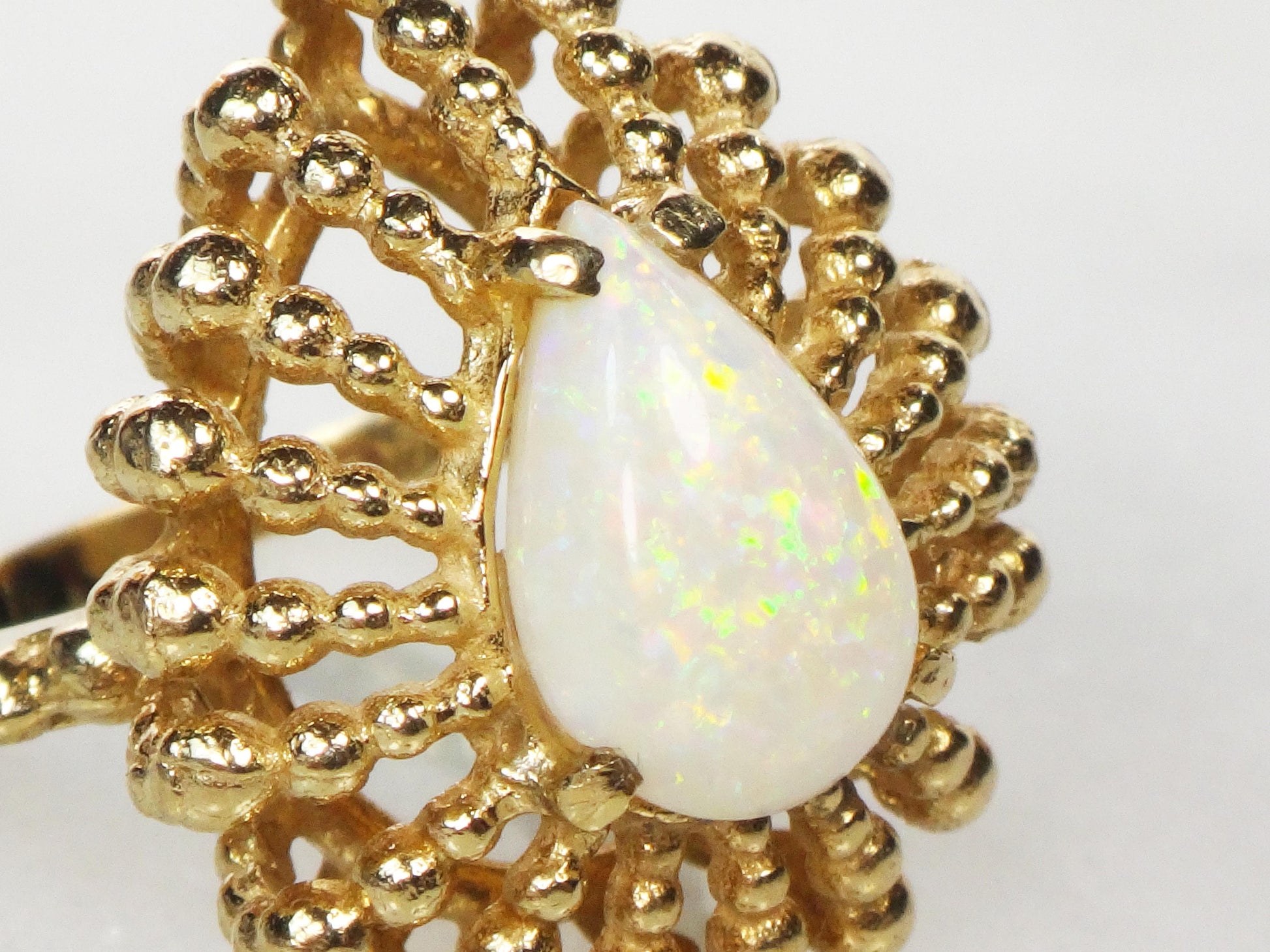 Vintage 14k Yellow Gold Opal Ring: Pear Cabochon Statement Ring