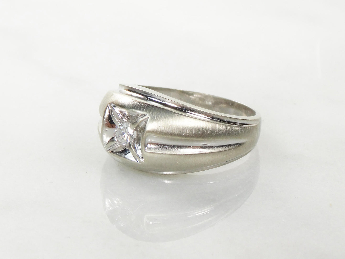 14k White Gold Men's Natural Diamond Ring Vintage Solitaire Diamond Ring Size 9.5