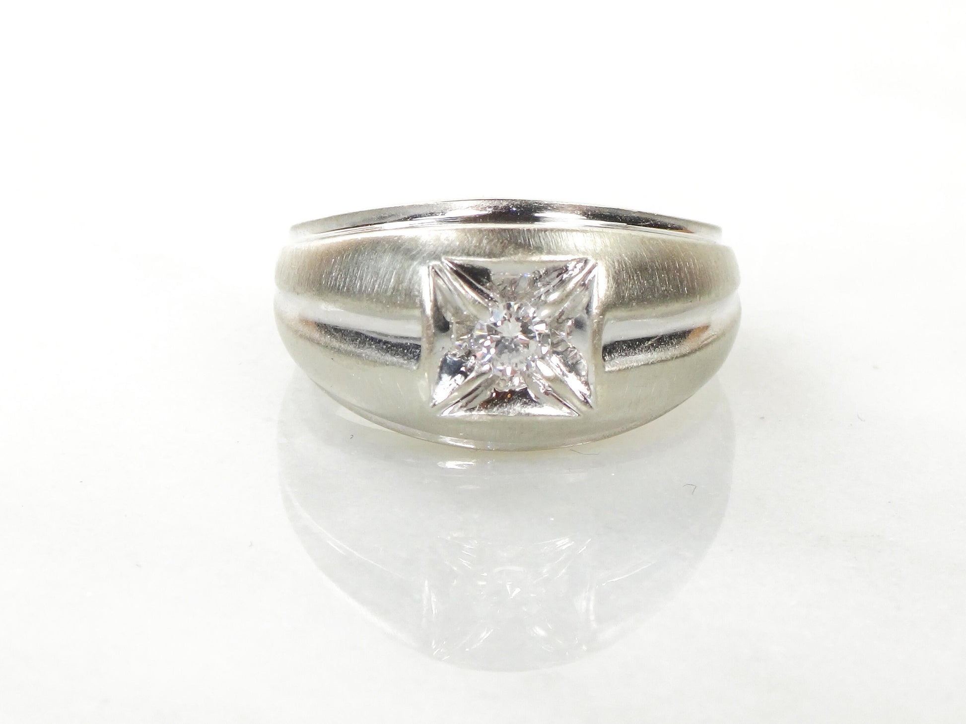 Vintage 14k White Gold Men's Diamond Solitaire Ring - Size 9.5