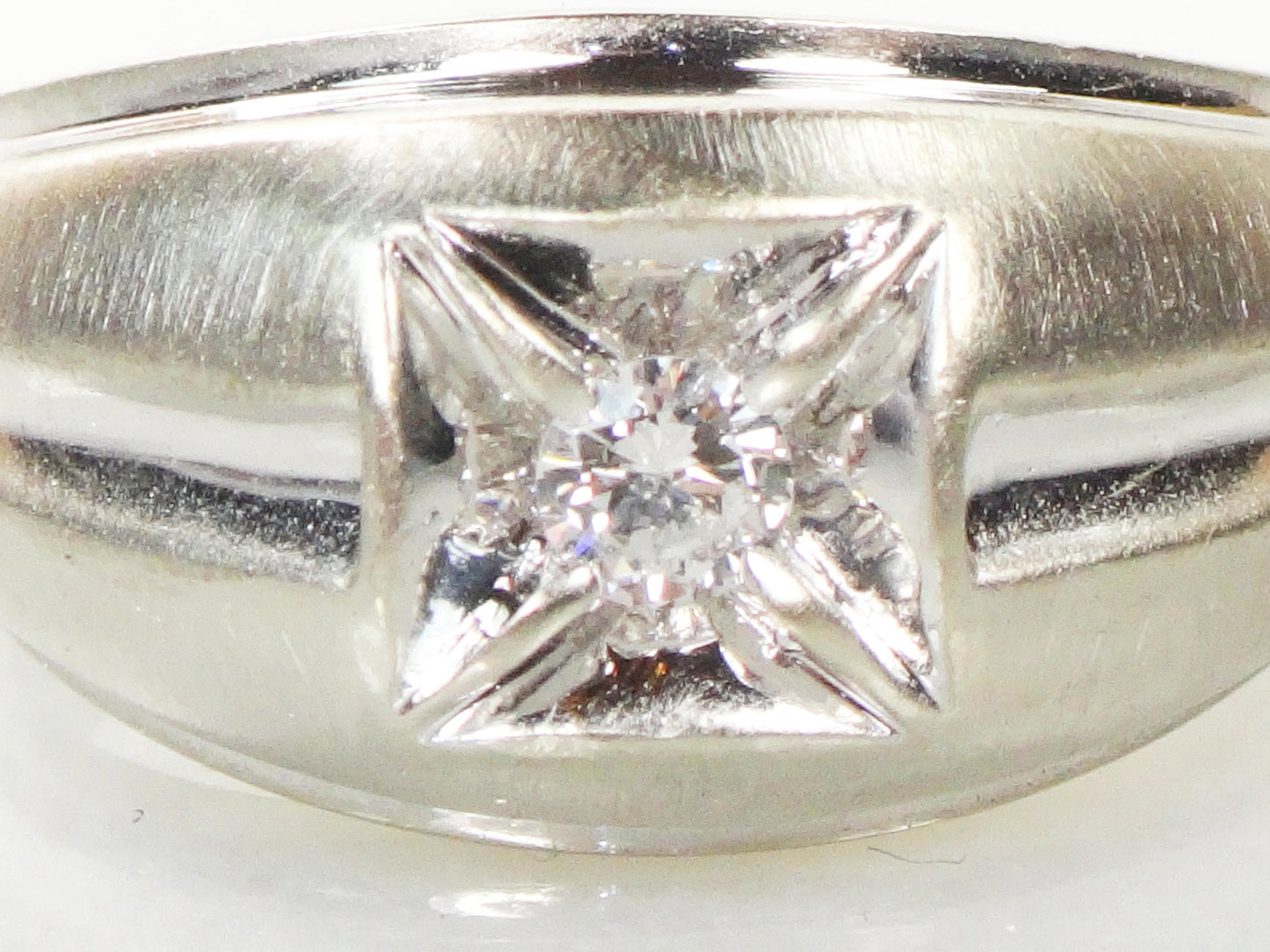 Vintage 14k White Gold Men's Diamond Solitaire Ring - Size 9.5